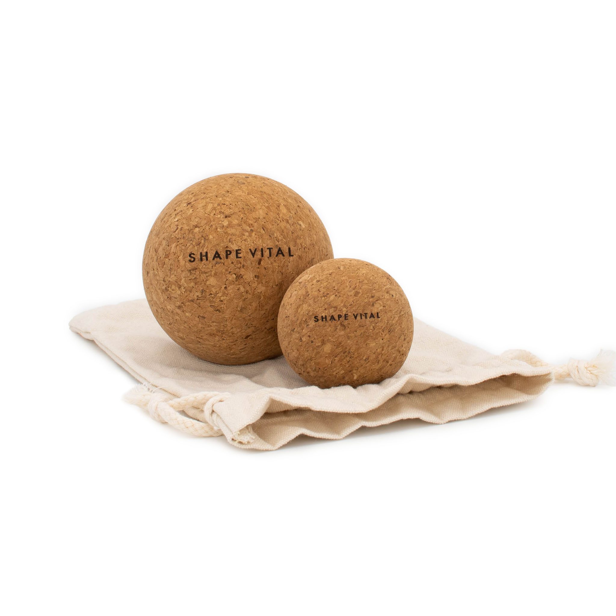 shapevital.de Massageball Faszienball Set aus Naturkork zur Lösung von Muskelverspannungen, Set 2-tlg., nachhaltiges Material, perfekt für Selbstmassage, inkl. Jute Beutel