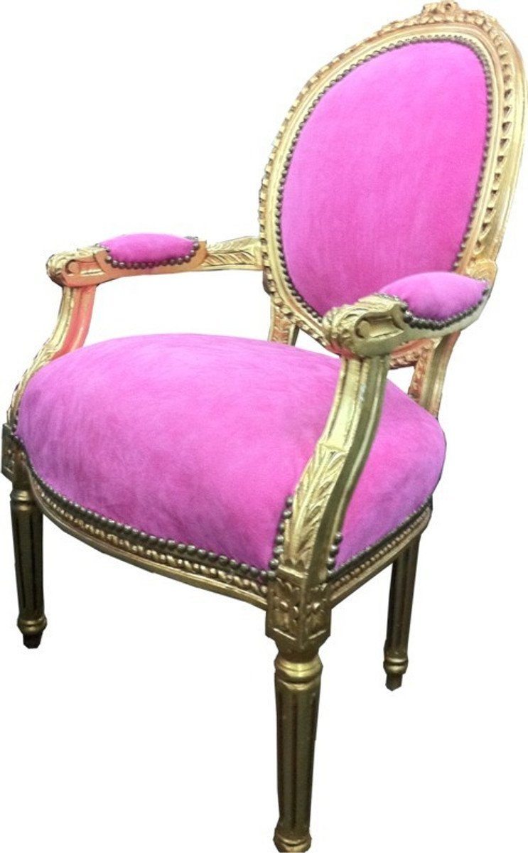 Casa Padrino Mod2 Rosa / Gold Stuhl Salon Besucherstuhl Barock