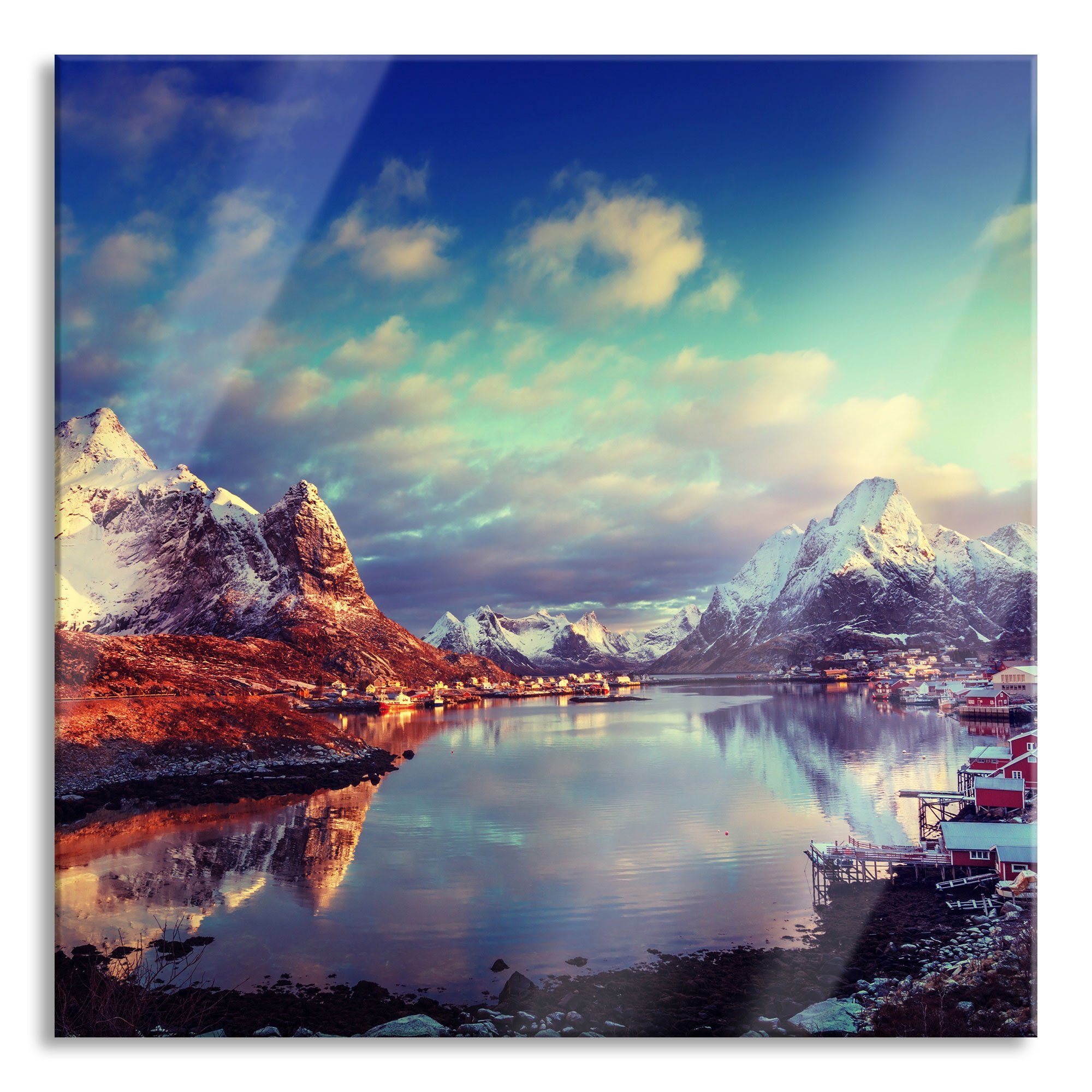 Pixxprint Glasbild Schneelandschaft in Norwegen, Schneelandschaft in Norwegen (1 St), Glasbild aus Echtglas, inkl. Aufhängungen und Abstandshalter
