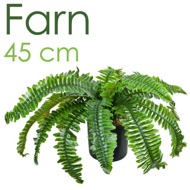 Künstliche Zimmerpflanze Künstlicher Farn Kunstpflanze Künstliche Pflanze mit Topf 45 cm Deko, Decovego