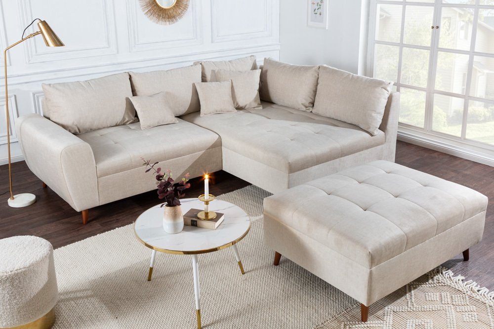 Couch 250cm · Wohnlandschaft · riess-ambiente champagner · SCANDINAVIA beige, Einzelartikel 1 Ecksofa Teile, Samt Wohnzimmer