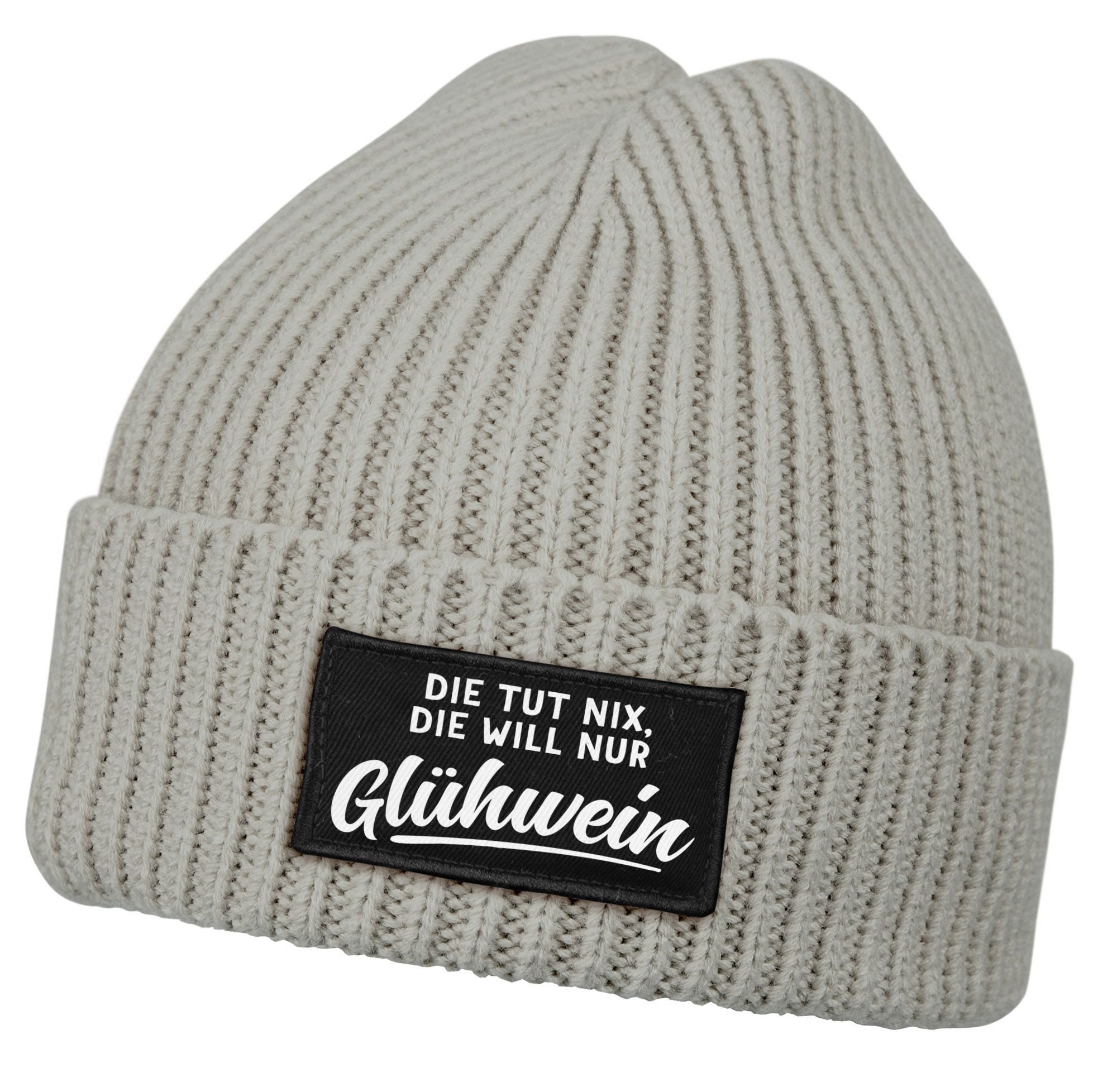 Strickmütze Damen Beanie mit Patch Strickmütze mit Spruch Die tut nix, die will
