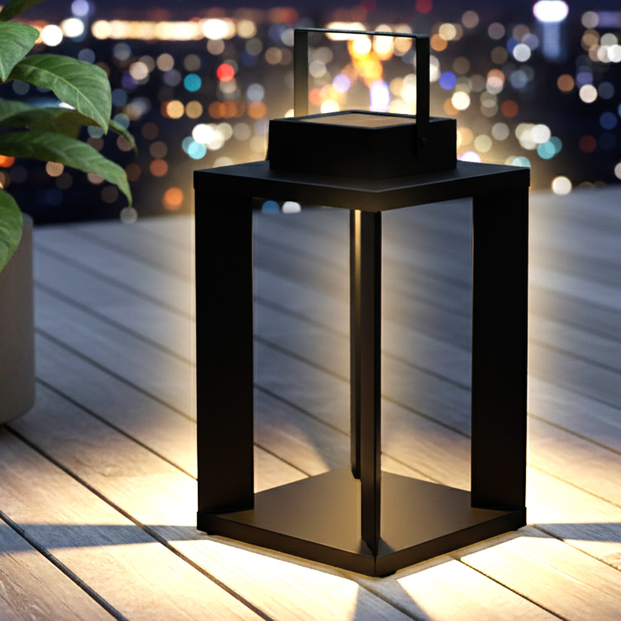 Spetebo LED Laterne Metall Solar Laterne schwarz 25 LED, Mit AN-/AUS-Schalter, LED fest integriert, warm weiß, Praktische Einschaltautomatik