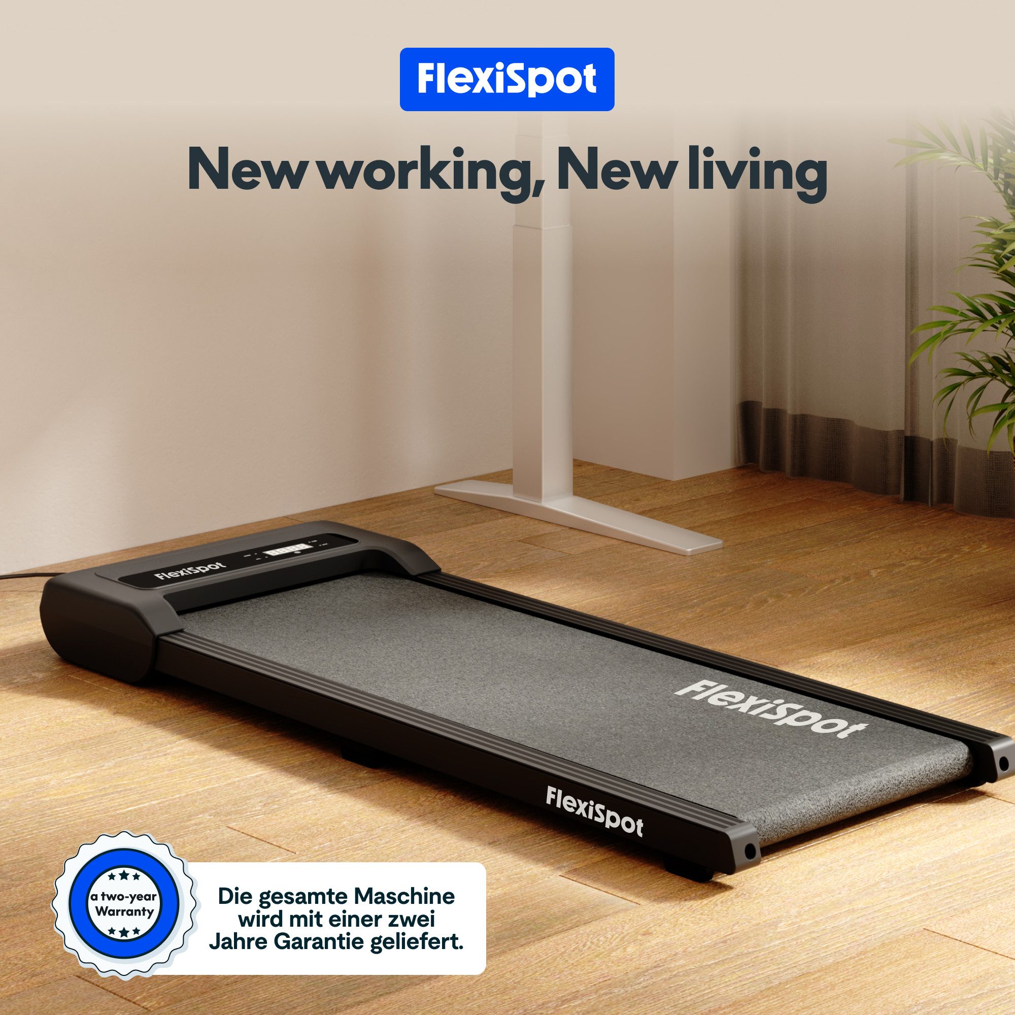 FLEXISPOT Laufband Walking Pad DynamiX, 1-6/10 km/h, LED-Display&Kabellose Fernbedienung (mit rutschfeste Lauffläche & 6 Stoßdämpfungspads), Mit Schmiermitteln&Fitness-Socken, für Zuhause & Büro, Max. 120 KG