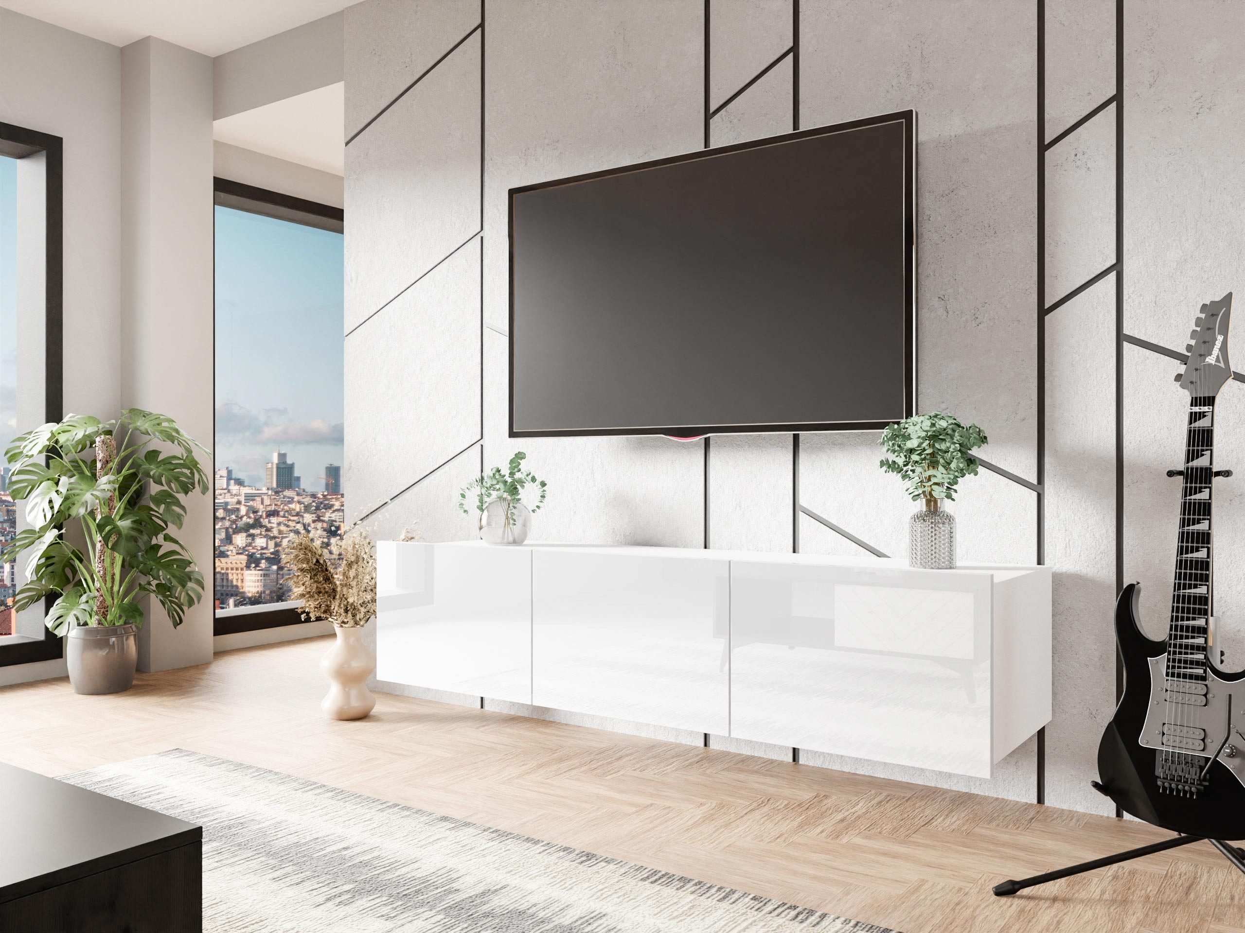 MIRJAN24 TV-Schrank Calabrini 150 04 (mit 3 Türen) ohne Griffe, silberne Be günstig online kaufen