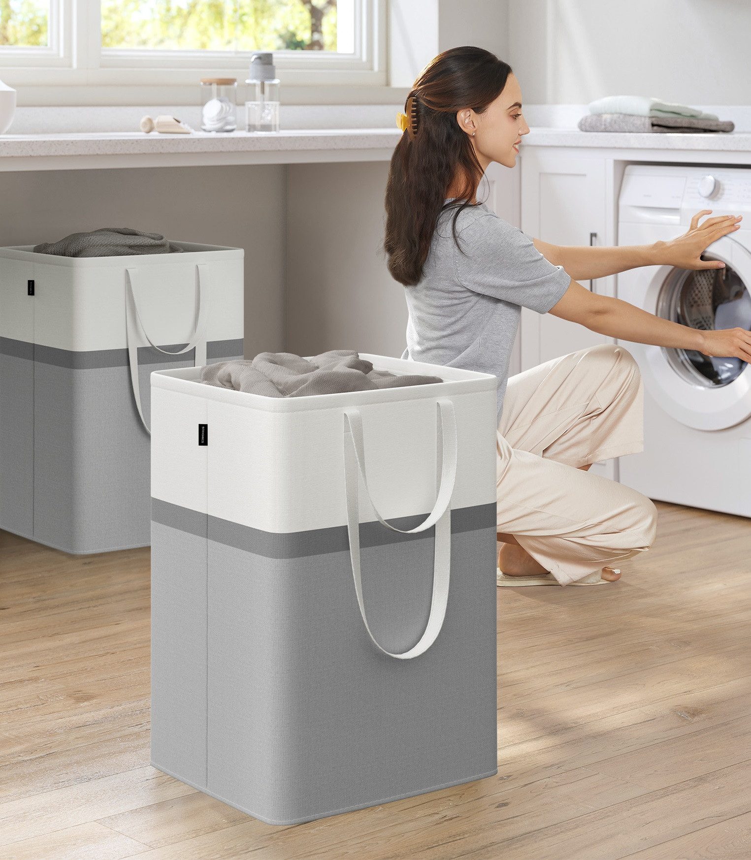 SONGMICS Wäschekorb, 2er Set, 110 L Wäschesammler faltbar, leicht zu tragen günstig online kaufen