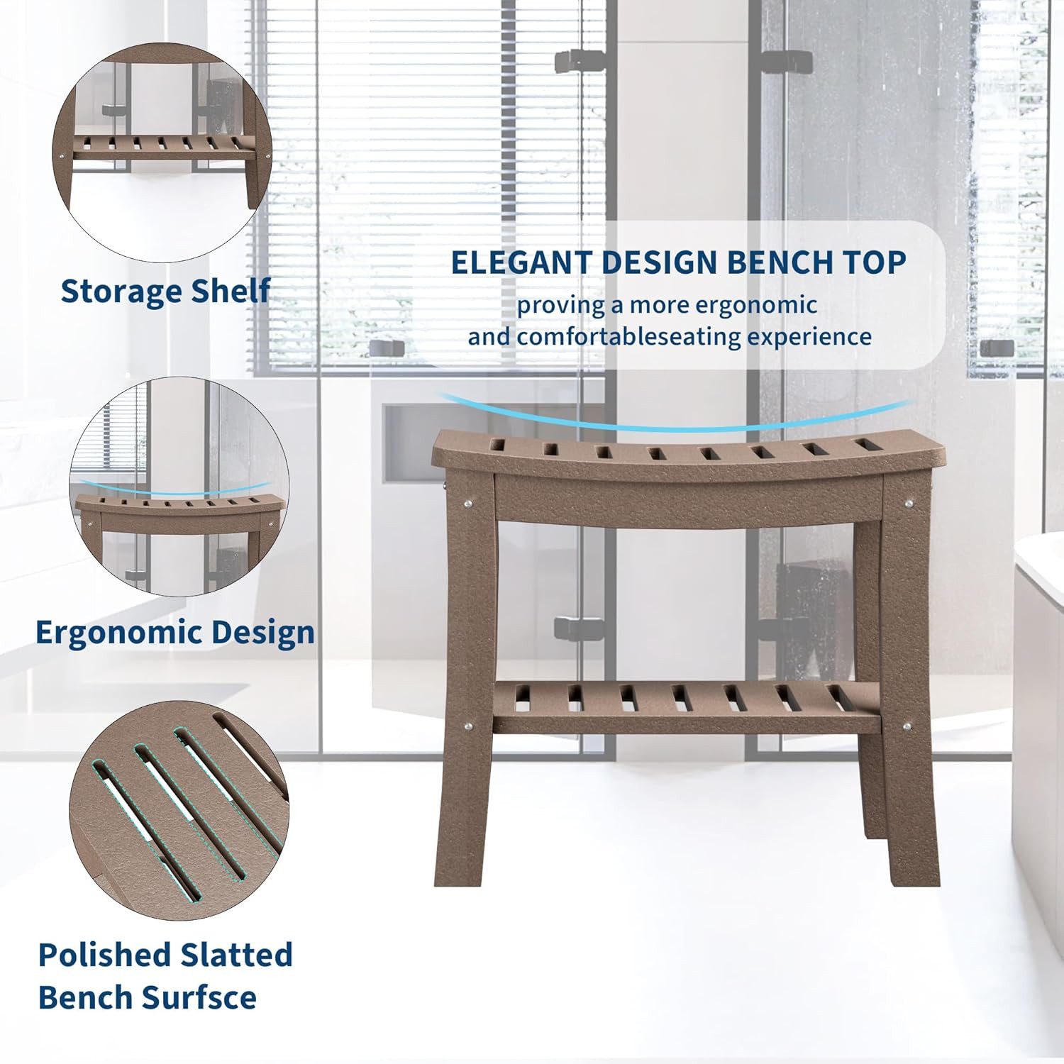 GarveeMore Dusch- und Badhocker aus HDPE mit Ablage,wasserdichter Duschbank,Duschhocker, für Badezimmer, Badewanne, Stützen