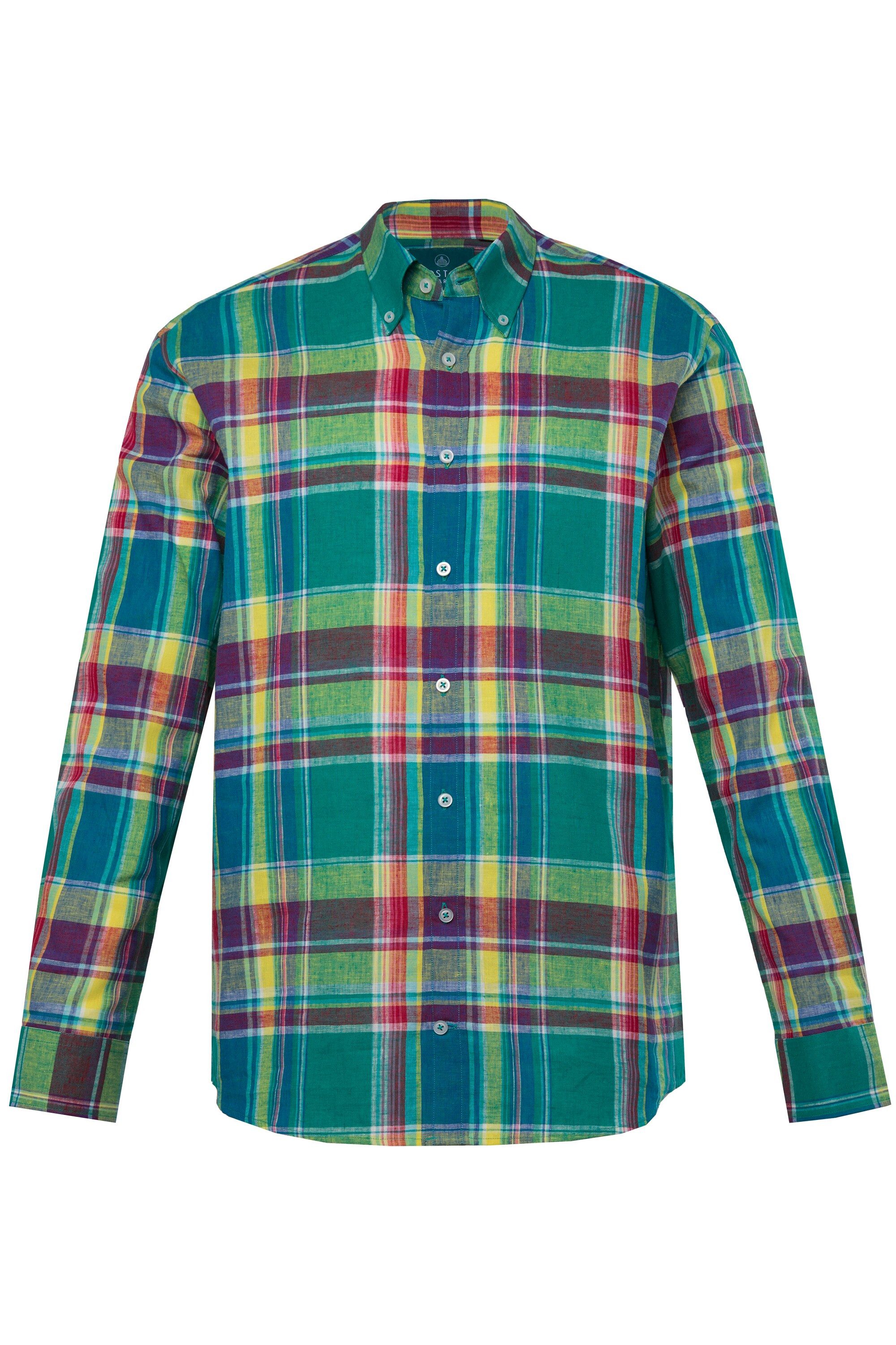 Boston Park Businesshemd Leinenmix-Karohemd Langarm Buttondown-Kragen