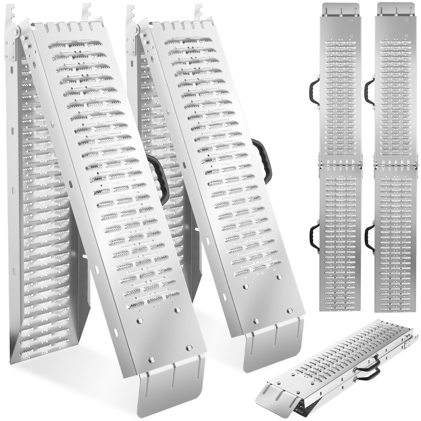 tectake Auffahrrampe 2er-Set Verladerampen aus verzinktem Stahl, faltbar, mit (Set, 2x Verladerampe), 400 kg Belastbarkeit, 200 kg je Rampe, perforierte rutschfeste Fläche