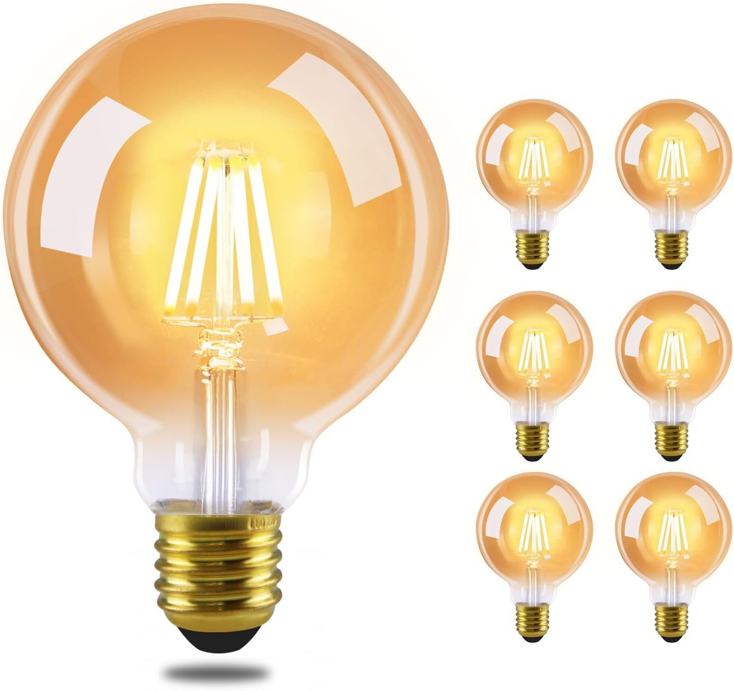 Nettlife LED-Leuchtmittel 2 Stück G95 LED Glühbirne E27 Vintage Warmweiß Filament, E27, 6 St., Warmweiß, für Haus Hotel Café Bar