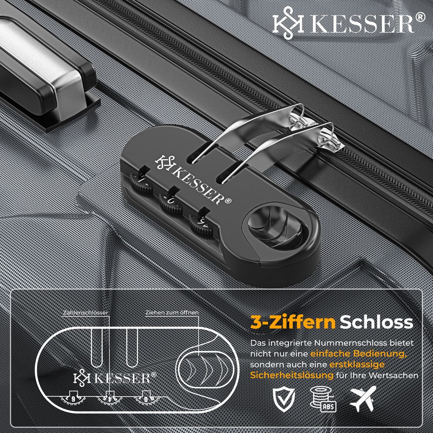KESSER Kofferset, 4-teilig ABS Hartschalenkoffer mit Zahlenschloss, Waage & Brieftasche