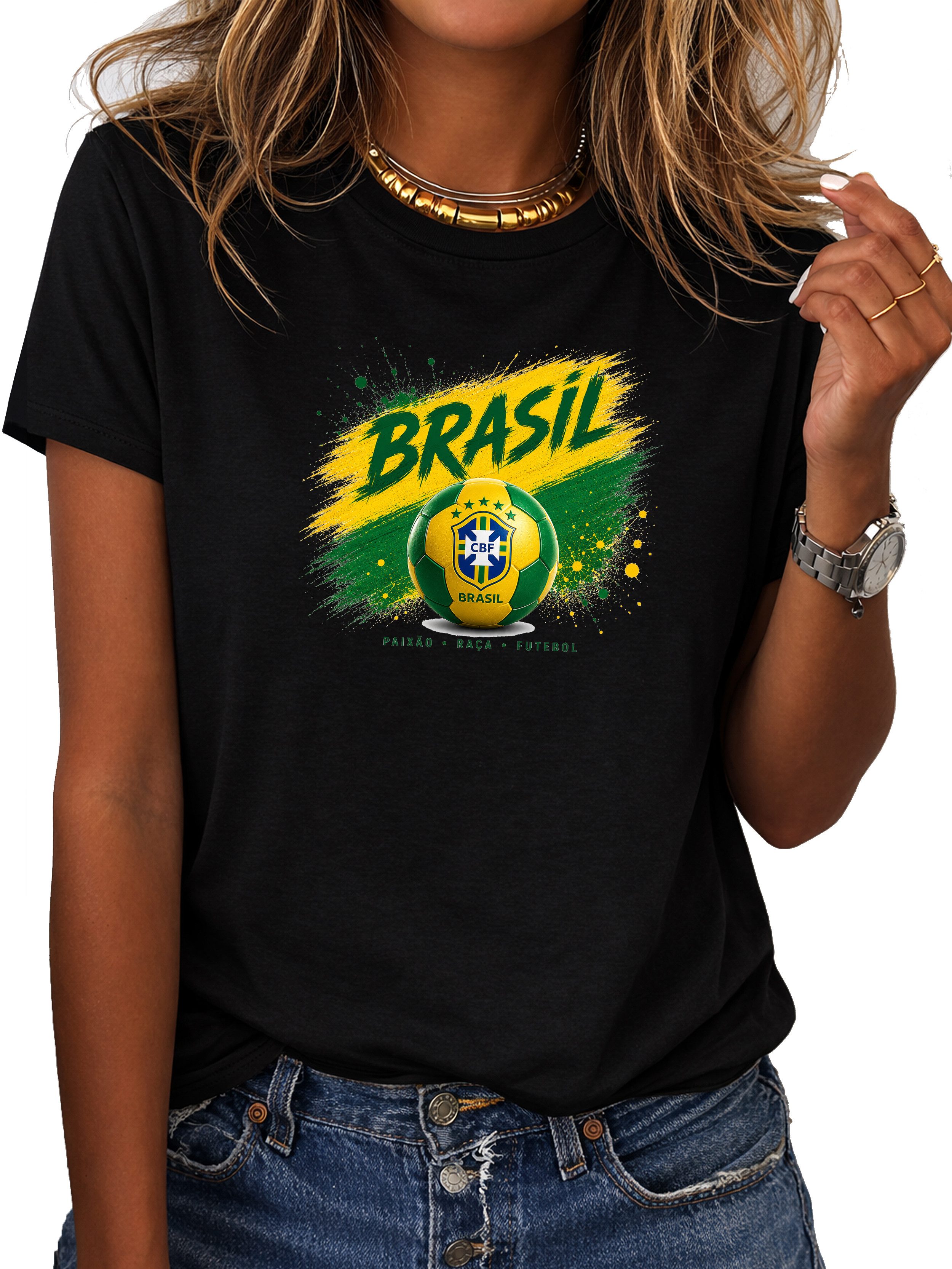 RMK T-Shirt Damen Shirt Rundhals Fußball Brasil WM aus Baumwolle