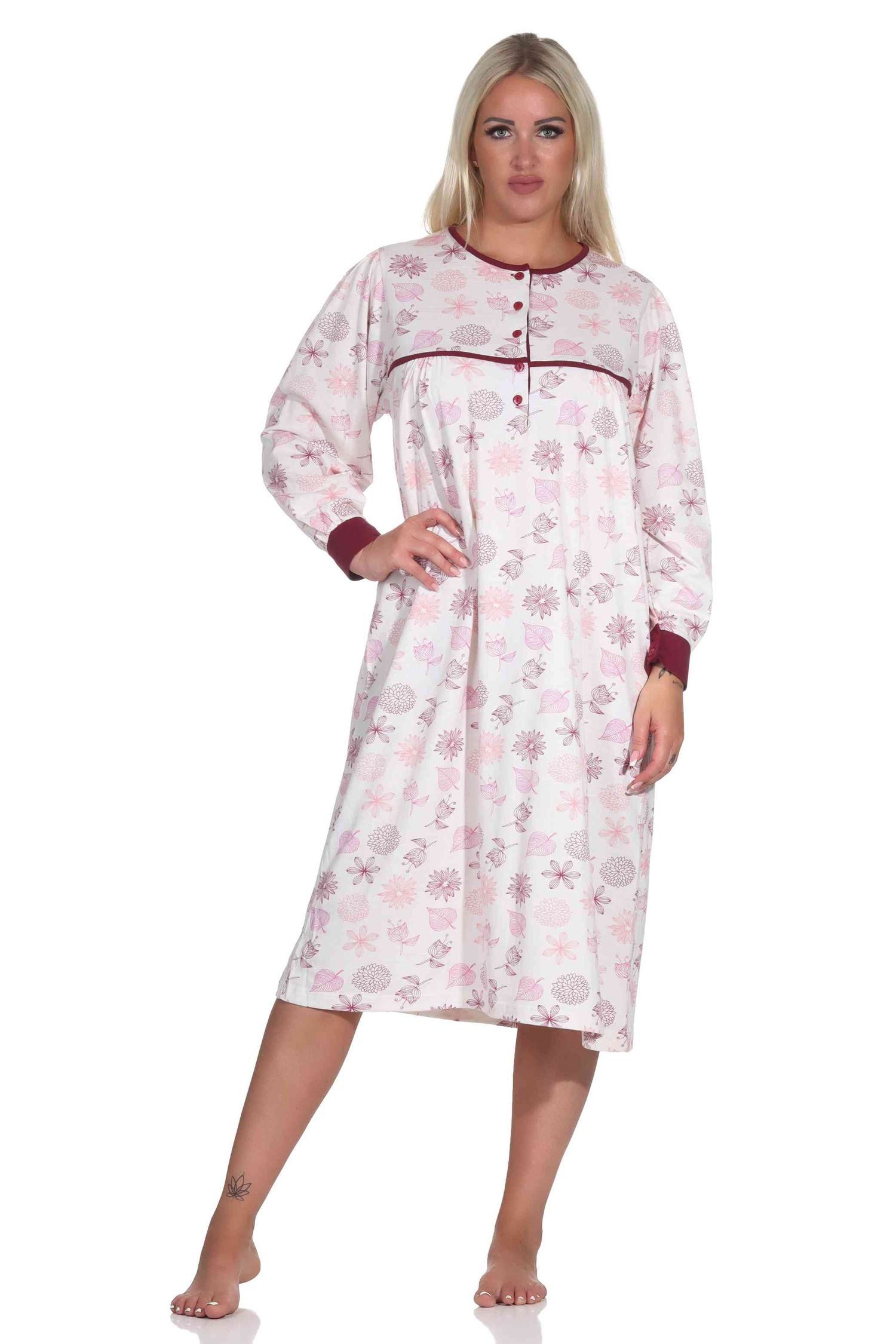 Normann Nachthemd Damen langarm Nachthemd im klassischen fraulichen Design