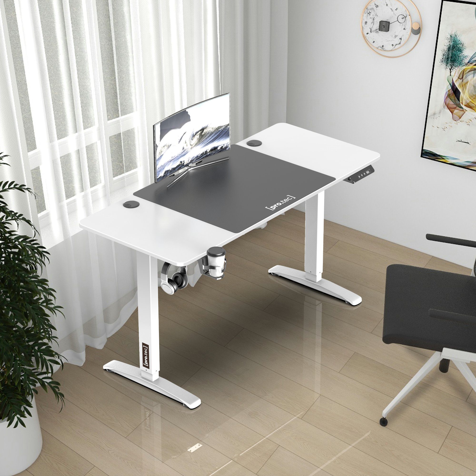 pro.tec Schreibtisch, Salinas Höhenverstellbarer Tisch 140x60 aus Alu Weiß weiß | weiß | Schreibtische