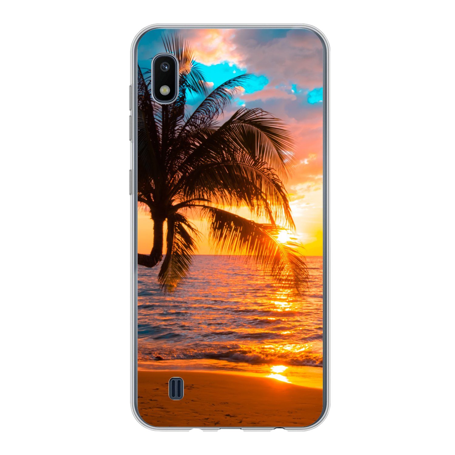 MuchoWow Handyhülle für Samsung Galaxy A10 Palme - Sonnenuntergang - Horizont - Strand - M, Smartphone-Bumper, Print, Handy Schutzhülle Dünn