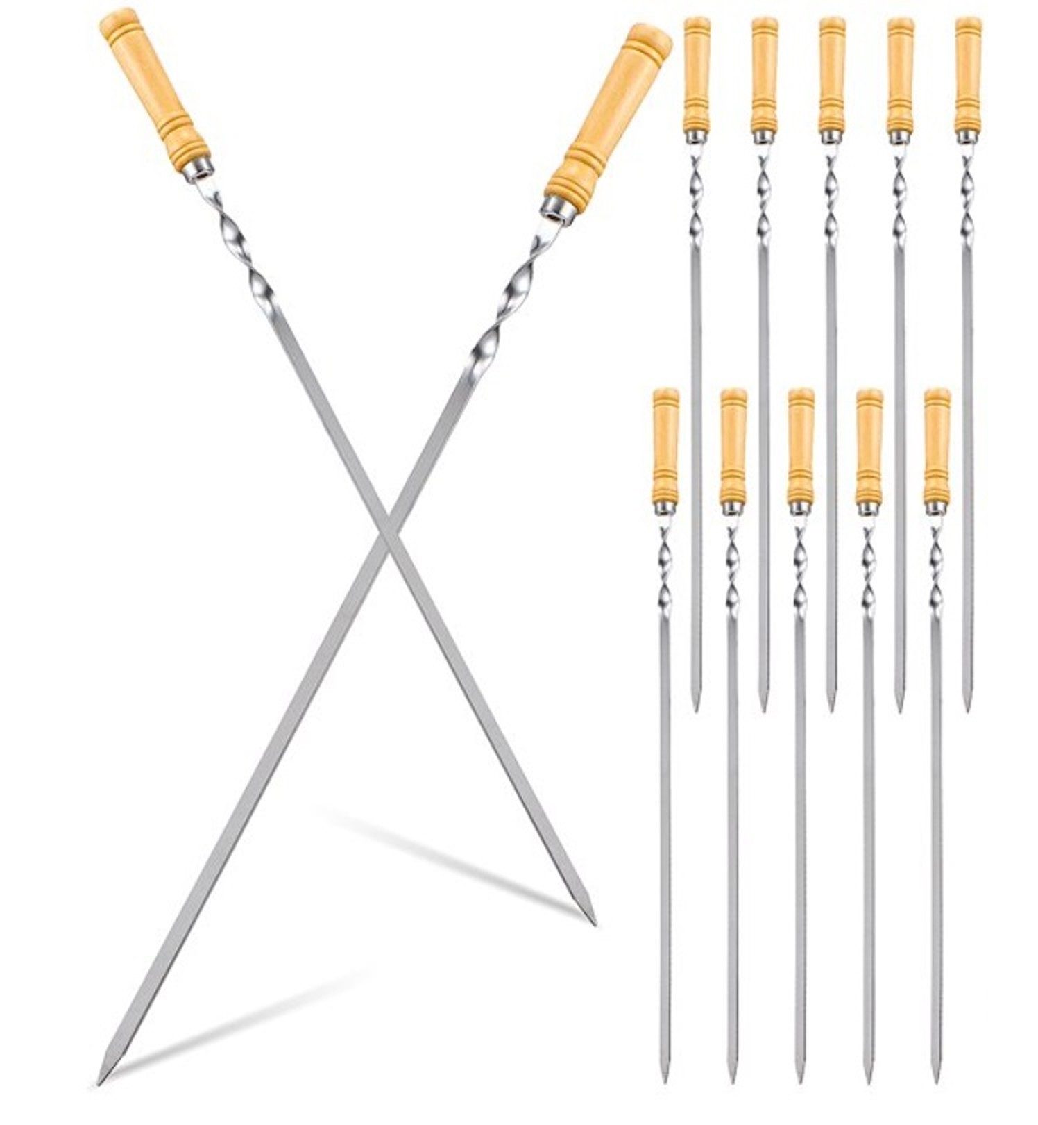 BAYLI Grillspieß 12er Set Schaschlikspieß 60 cm mit Holzgriff – Rostfreier Grillspieß