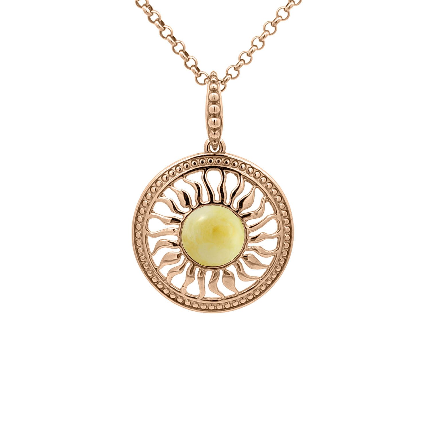 Golders Kettenanhänger aus vergoldetem 925 Sterlingsilber (Set, 1-tlg), mit einem gelben Milchbernstein "Sonne" ein Geschenk für Damen