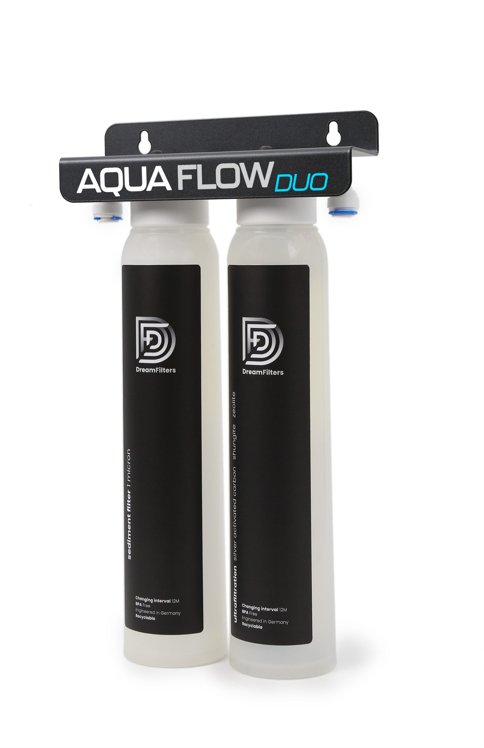 DreamFilters Wasserfilter Kompaktes Filtersystem Aqua Flow Duo, Zubehör für Wohnmobile, Filteranlage mit Ultrafiltration und Aktivkohleblock mit Silberionen
