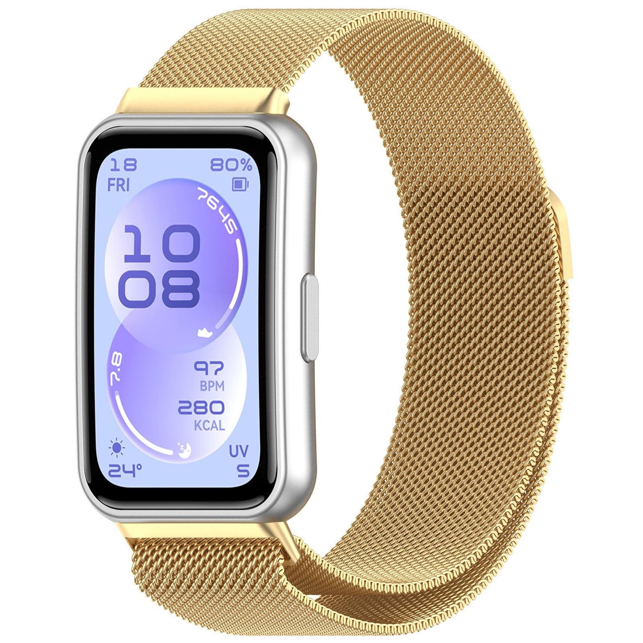 Wigento Smartwatch-Armband Edelstahl für Huawei Band 11 / 11 Pro Magnetverschluss Band Gold, Milanese Edelstahlarmband mit Magnetverschluss
