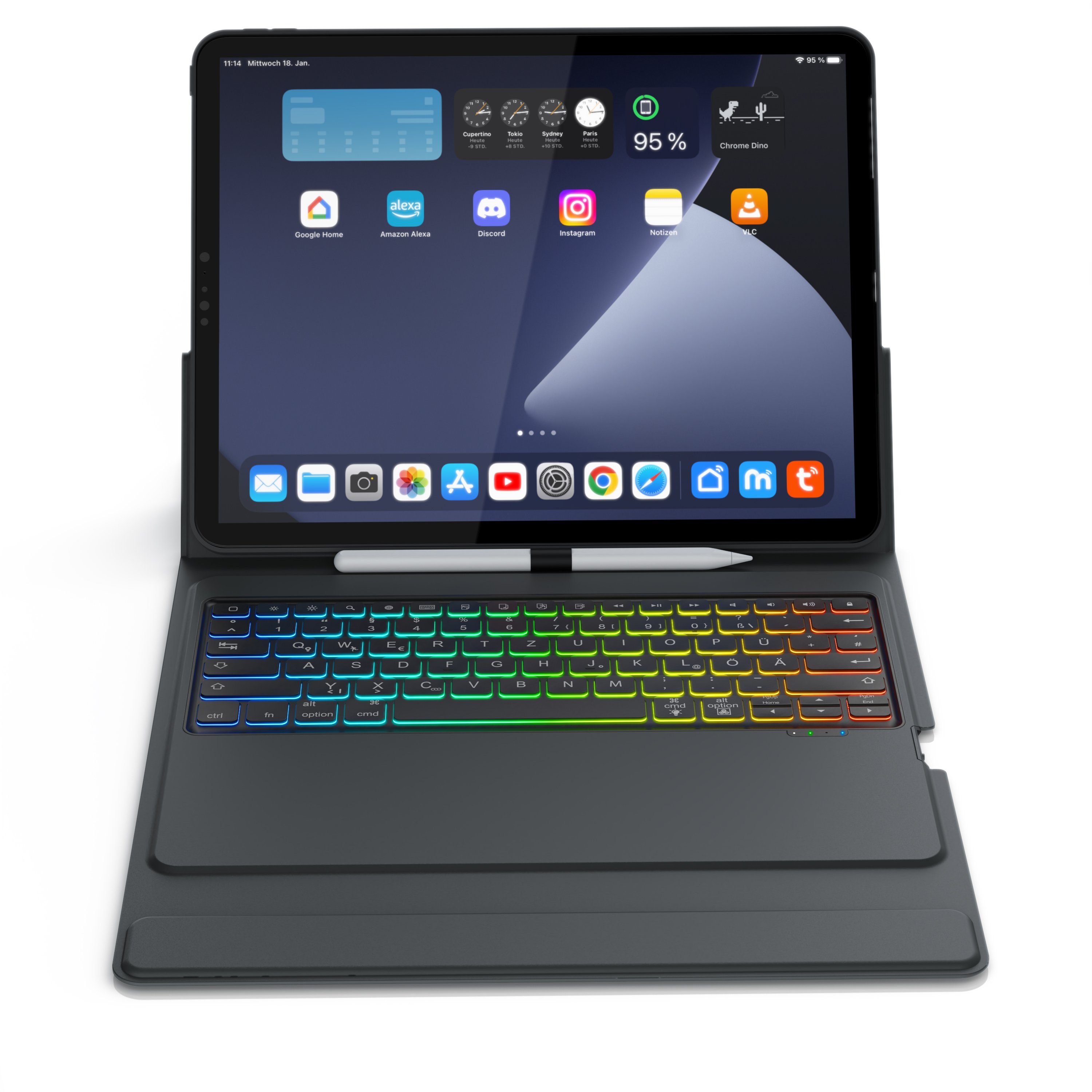 Aplic Tablet-Tastatur (Bluetooth, für iPad Pro 12,9 Zoll Gen 3 + 4, 500 mAh  Akku, mit Case)