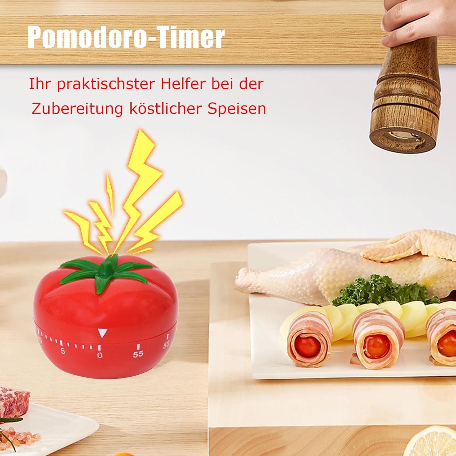 FELIXLEO Intervall-Timer Pomodoro Timer Eieruhr Kurzzeitwecker Lernen Kochen Hausaufgaben Rot. (1-St)