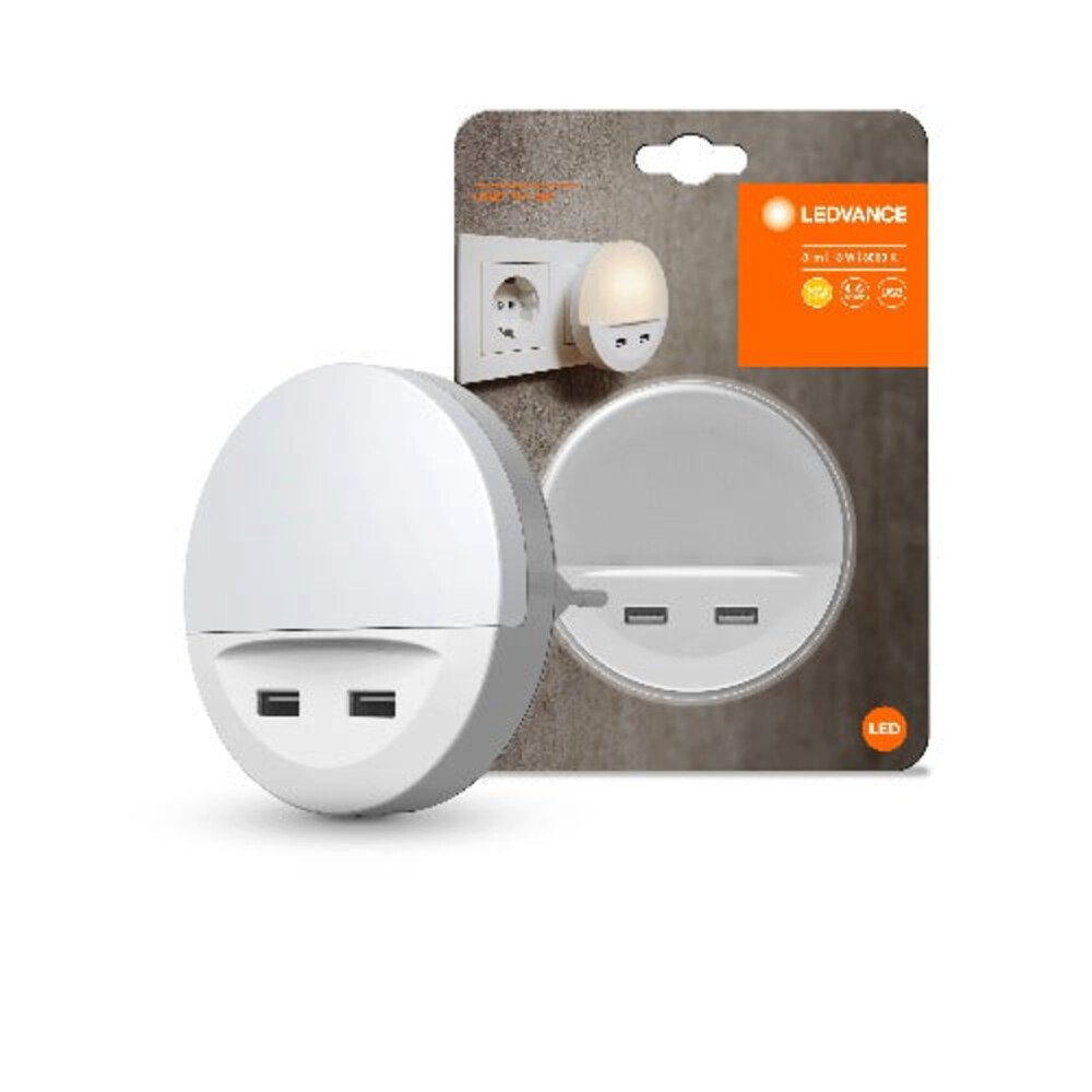 Ledvance Nachtlicht Polycarbonate (PC), 13W, warmweiß, 3lm, 90x90mm, mit USB, warmweiß