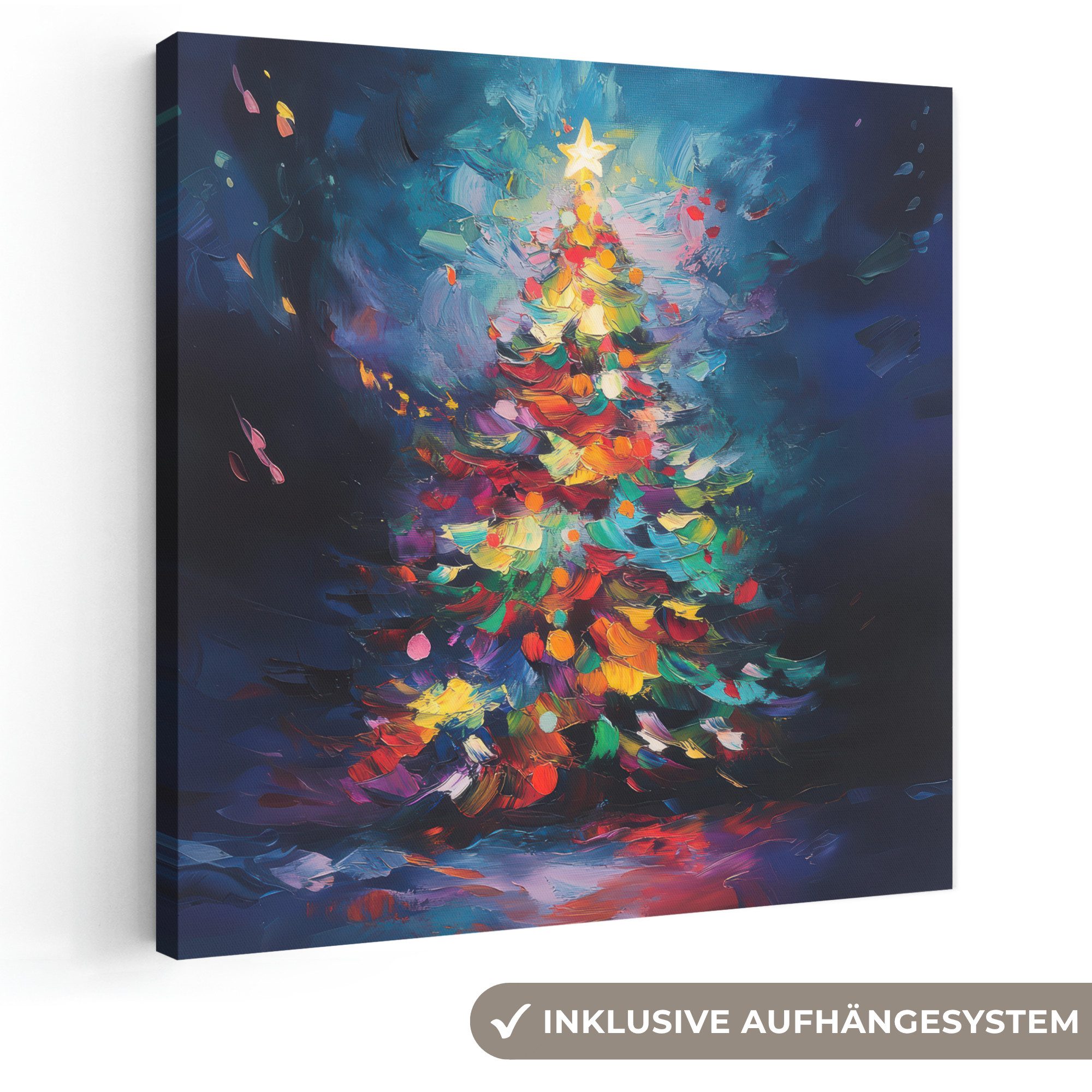 OneMillionCanvasses® Leinwandbild Weihnachtsbaum - Weihnachten - Abstrakt - Farbenfroh, Fotodruck (1 St), Wandbild, Deko Schlafzimmer Wohnzimmer Flur 20x20 cm
