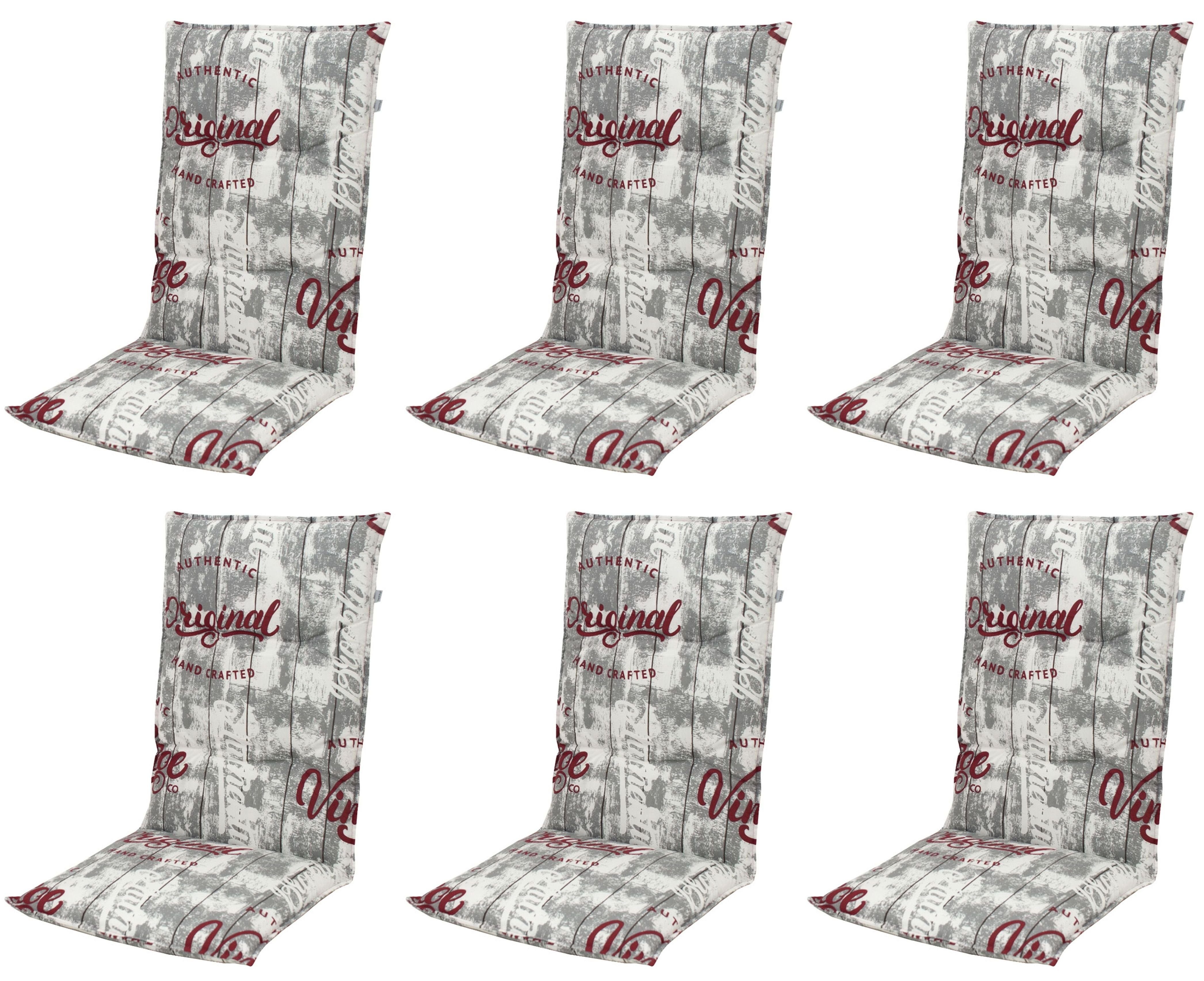 doppler® Hochlehnerauflage 6 er Set 2901 Gartenstuhl Auflagen Kissen Polster für Hochlehner grau, (Spar-Set, 6 St., 6 Auflagen), für Hochlehner-Stühle UV-beständig inkl. Bindebänder und Halteband