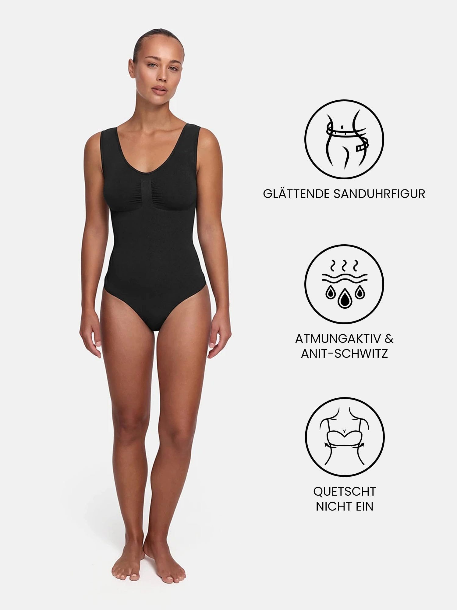 cfab (creamy fabrics) Miederbody Tank Bodysuit Sculpting Shapewear mit String-Wine Red-3XL (1-tlg) Figurformend