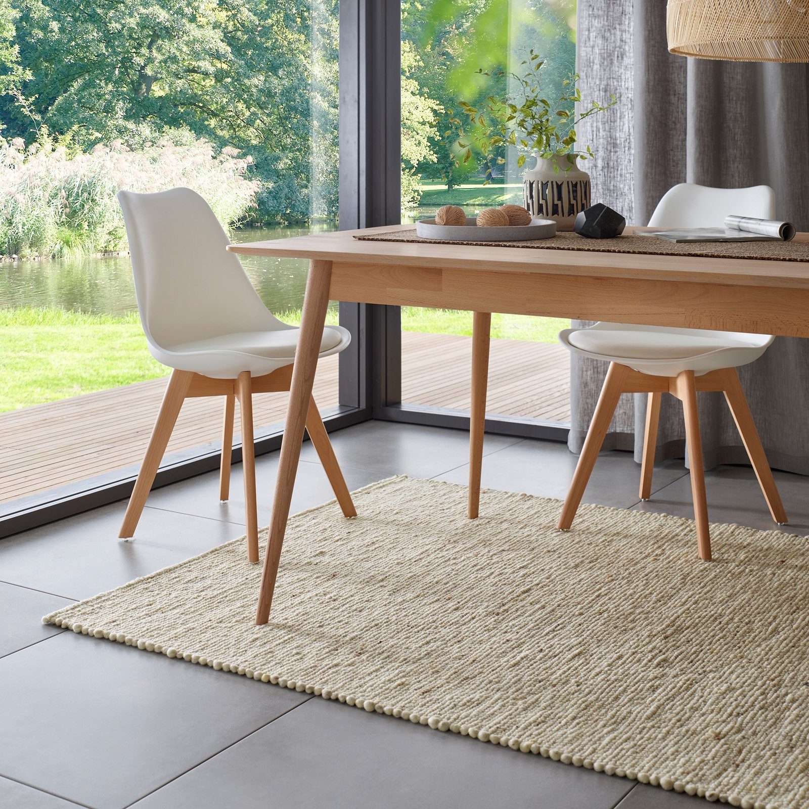 TaCa Home Wollteppich Handweb Woll-Teppich, rechteckig, Höhe: 10 mm, Beige Meliert - 70 x 130 cm
