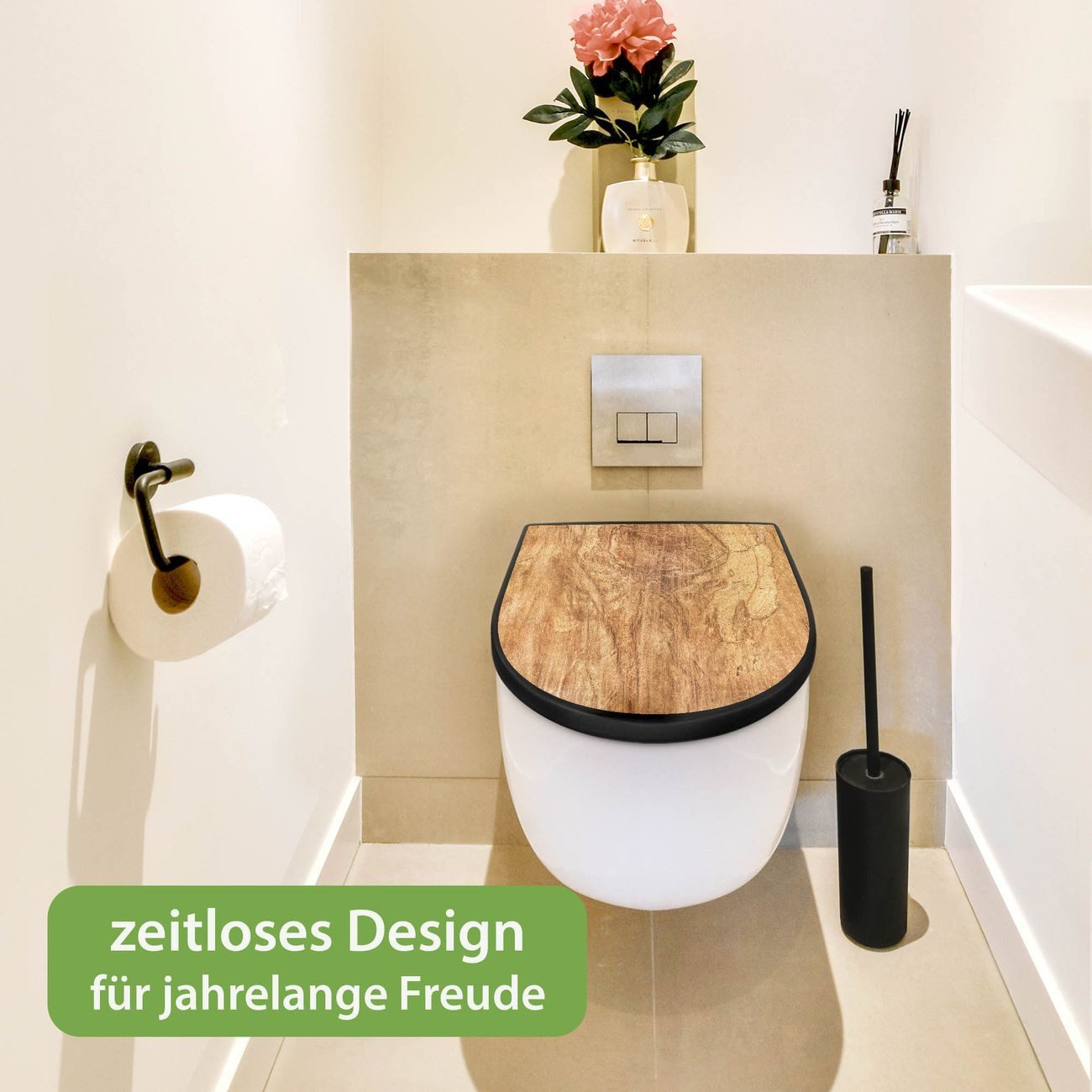 banjado WC-Sitz Premium D-Form mit Absenkautomatik Motiv Holz Struktur mit Astloch (umweltfreundliches Material, Softclose Absenkautomatik), 45 x 36,4 x 4 – Bild 5 von 5