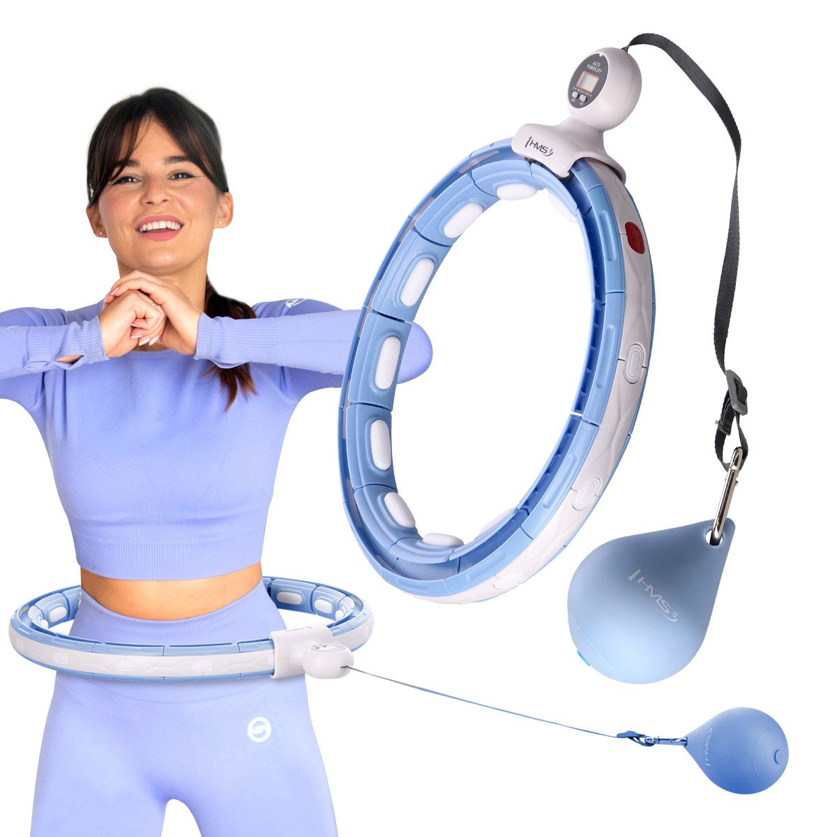HMS Hula-Hoop-Reifen Hula Hoop mit Gewicht, Zähler & Gürtel Fitnessgerät Fitnessring (Set, Hula Hoop Reifen, Bauchgurt)