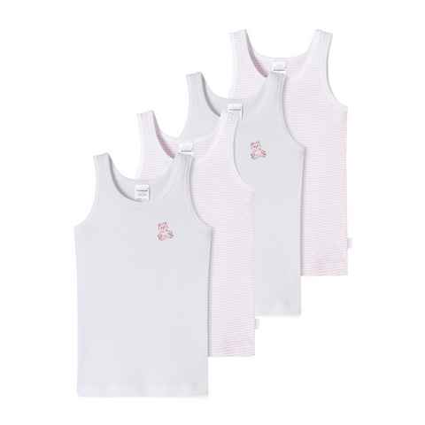Schiesser Unterhemd 4er Pack Feinripp Organic Cotton (Spar-Set, 4-St) Unterhemd / Top - Baumwolle - Top mit tonalem Einfass an Hals und Arm