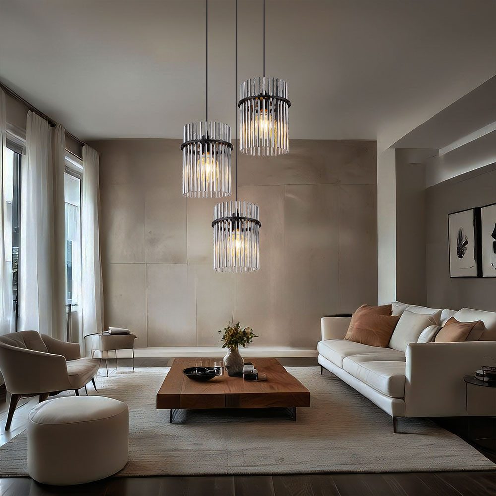 GLOBO LIGHTING LED Pendelleuchte, Leuchtmittel inklusive, Warmweiß, Pendellampe Wohnzimmerleuchte 3 Flammig LED Glasstäbe rauchfarben