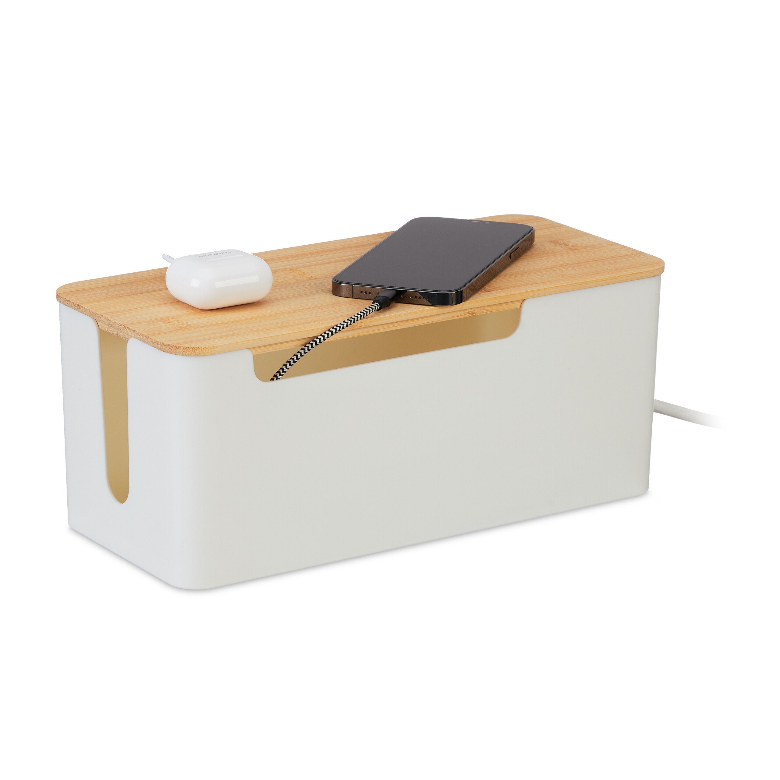relaxdays Kabelbox mit Bambusdeckel günstig online kaufen