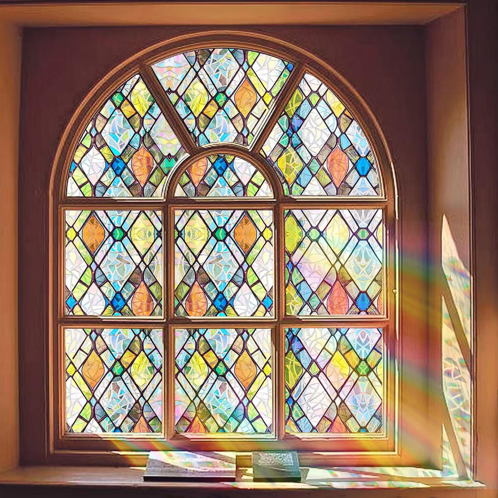 Agger Fensterfolie Fenster-Sichtschutzfolie – Statisch haftende, dekorative-Folie, Klebstofffreie 3D-Regenbogen-Milchglasfolie mit UV-Schutz – Bild 2 von 5
