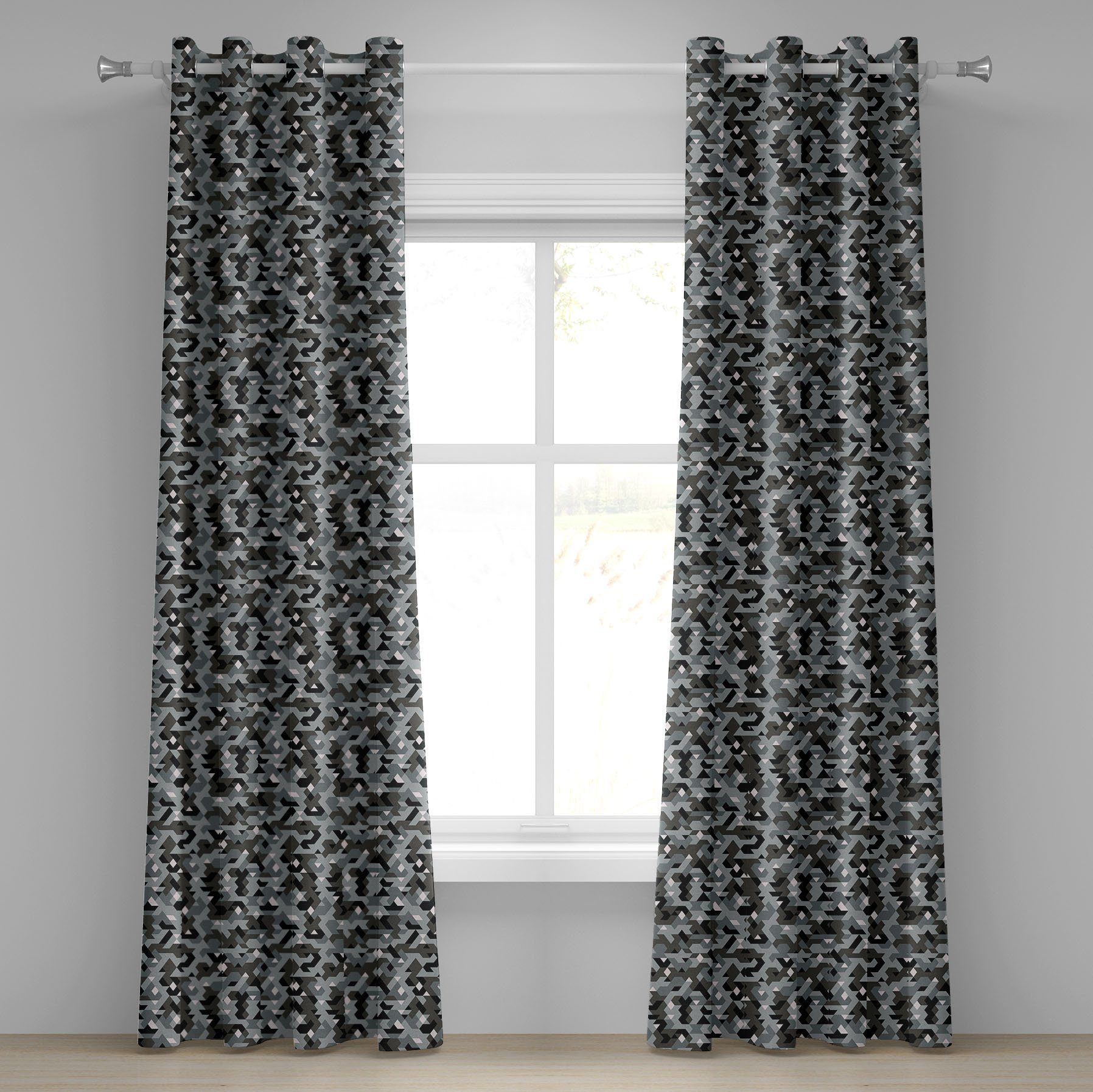 Gardine Dekorative 2-Panel-Fenstervorhänge für Schlafzimmer Wohnzimmer, Abakuhaus, Abstrakt Pixel Art Illustration