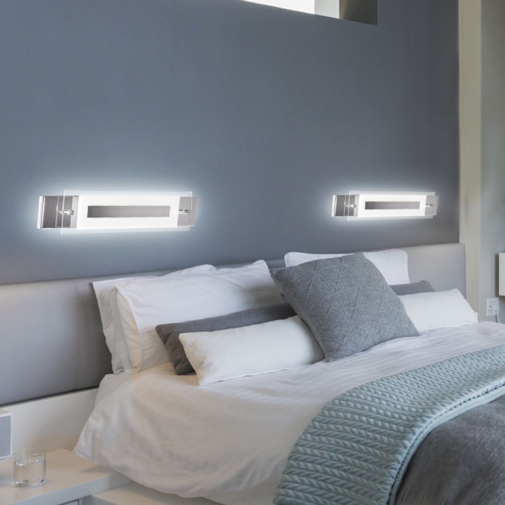 etc-shop LED Wandleuchte, LED-Leuchtmittel Wand Warmweiß, Zimmer 2x Lampen Wohn LED Strahler fest verbaut, Design Glas