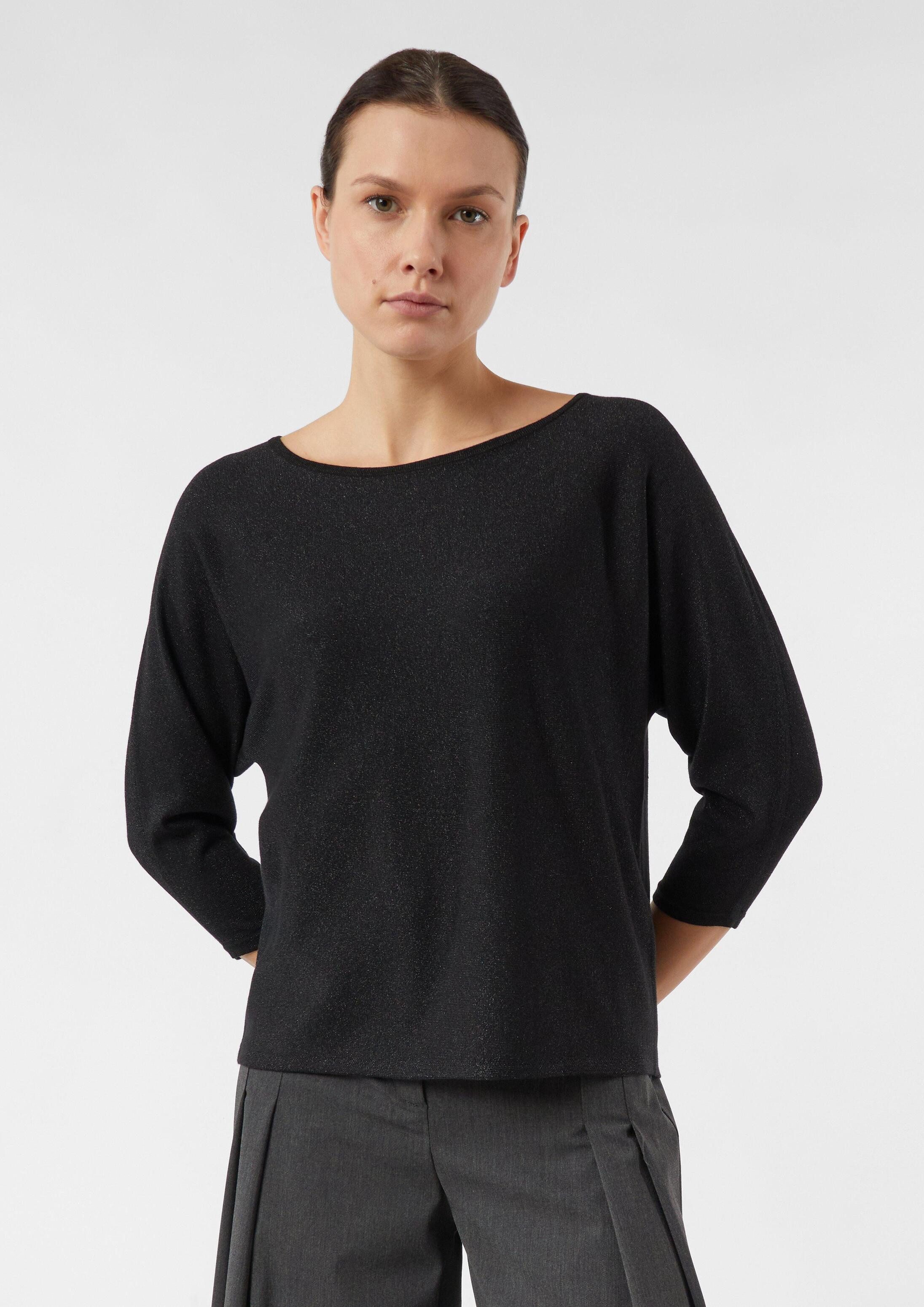 comma 3/4 Arm-Pullover Strickpullover Glitzergarn-Feinstrickpullover mit 3/4-Arm