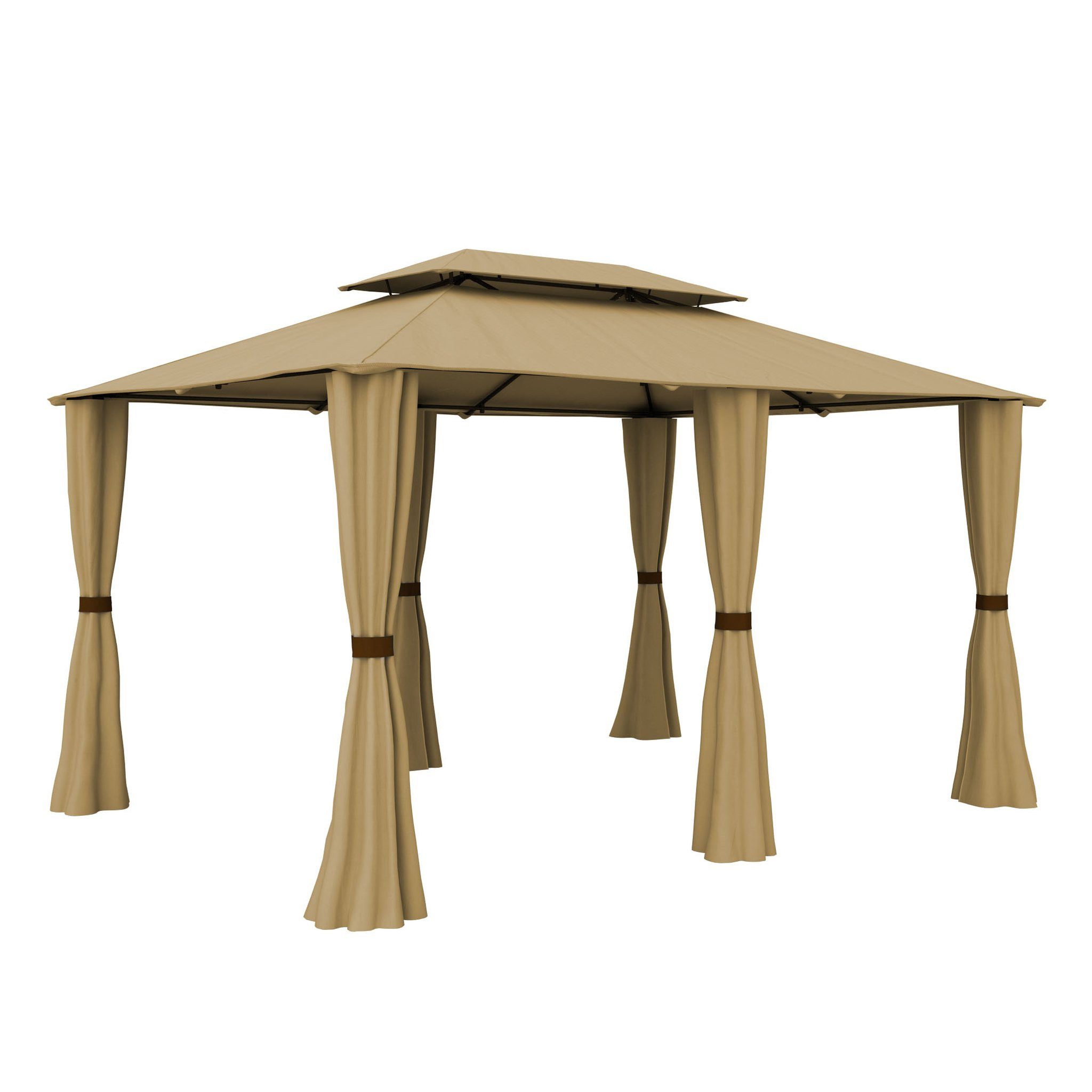 paramondo Pavillon Gartenpavillon 4x3m mit Seitenwänden Comfort Pavillon Outdoor Beige, Werkzeugloser Aufbau, Doppeldach, Seitenwände inklusive