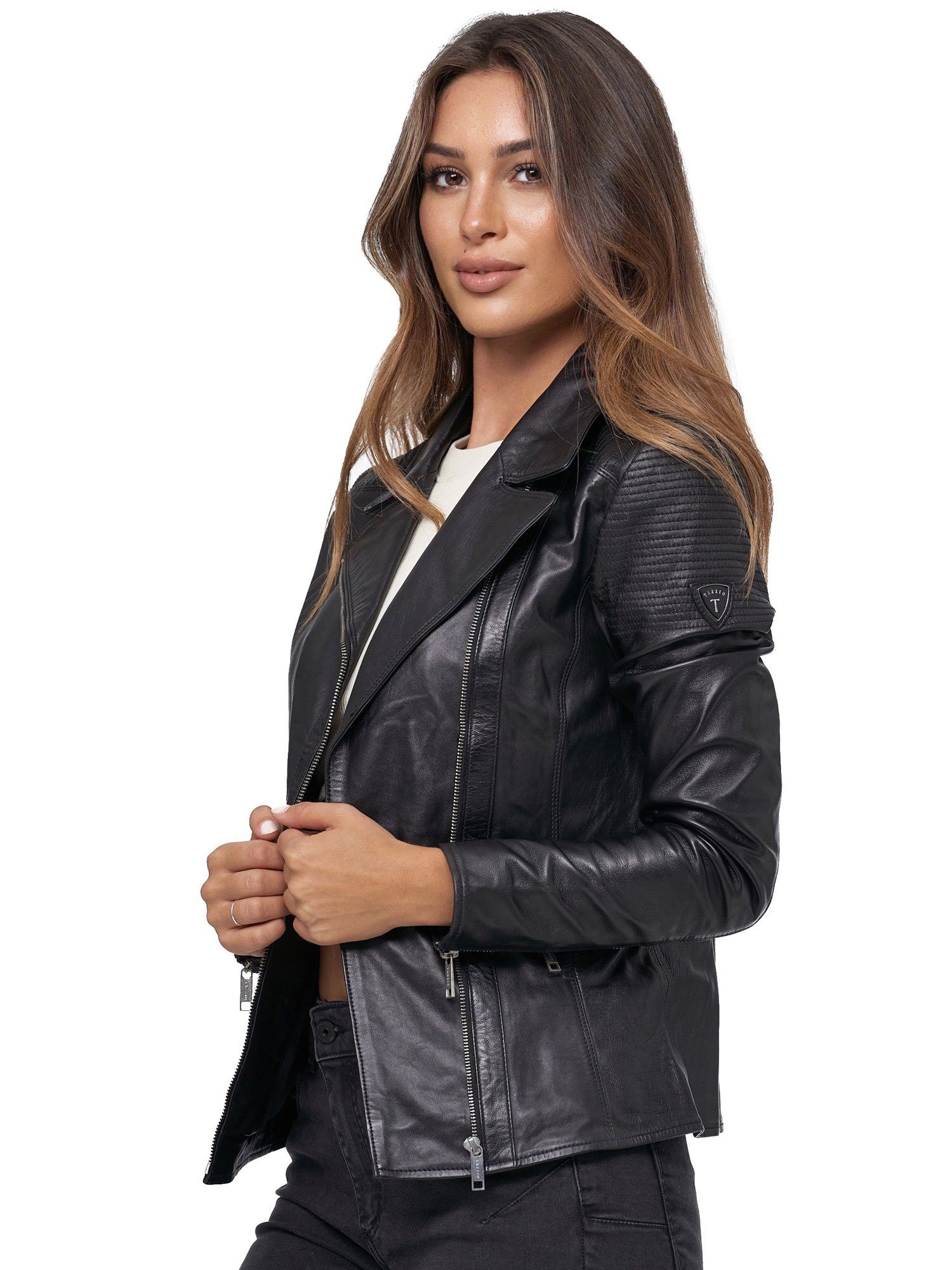 Tazzio Lederjacke F506 Biker Look mit coolen Zipper-Details & Reverskragen günstig online kaufen