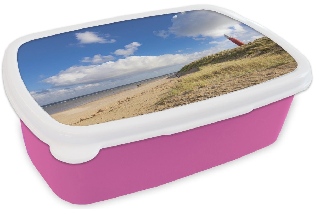 MuchoWow Lunchbox Strand - Natur - Erwachsene, für rosa Snackbox, Brotdose Kunststoff, Leuchtturm, Brotbox Mädchen, Kinder, (2-tlg), Kunststoff