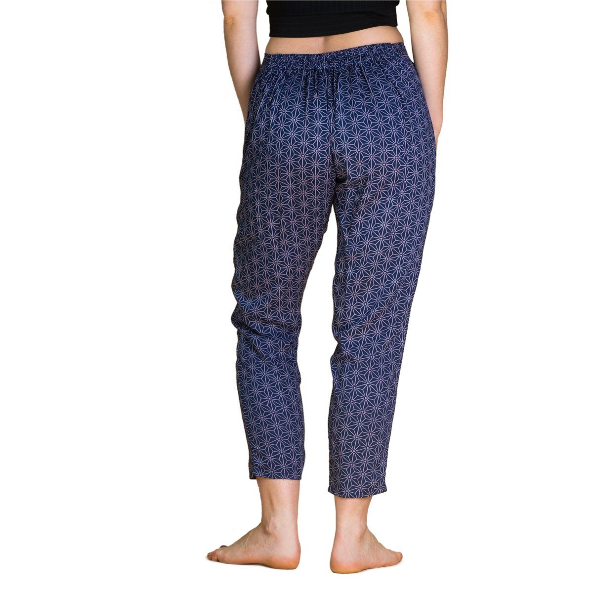 Asanoha bequeme mit bedruckt Sommerhose geometrix Mustern Geometrie japanischen blau Damenhose heiliger Stoffhose Pants aus PANASIAM 100% Baumwolle oder Carrot