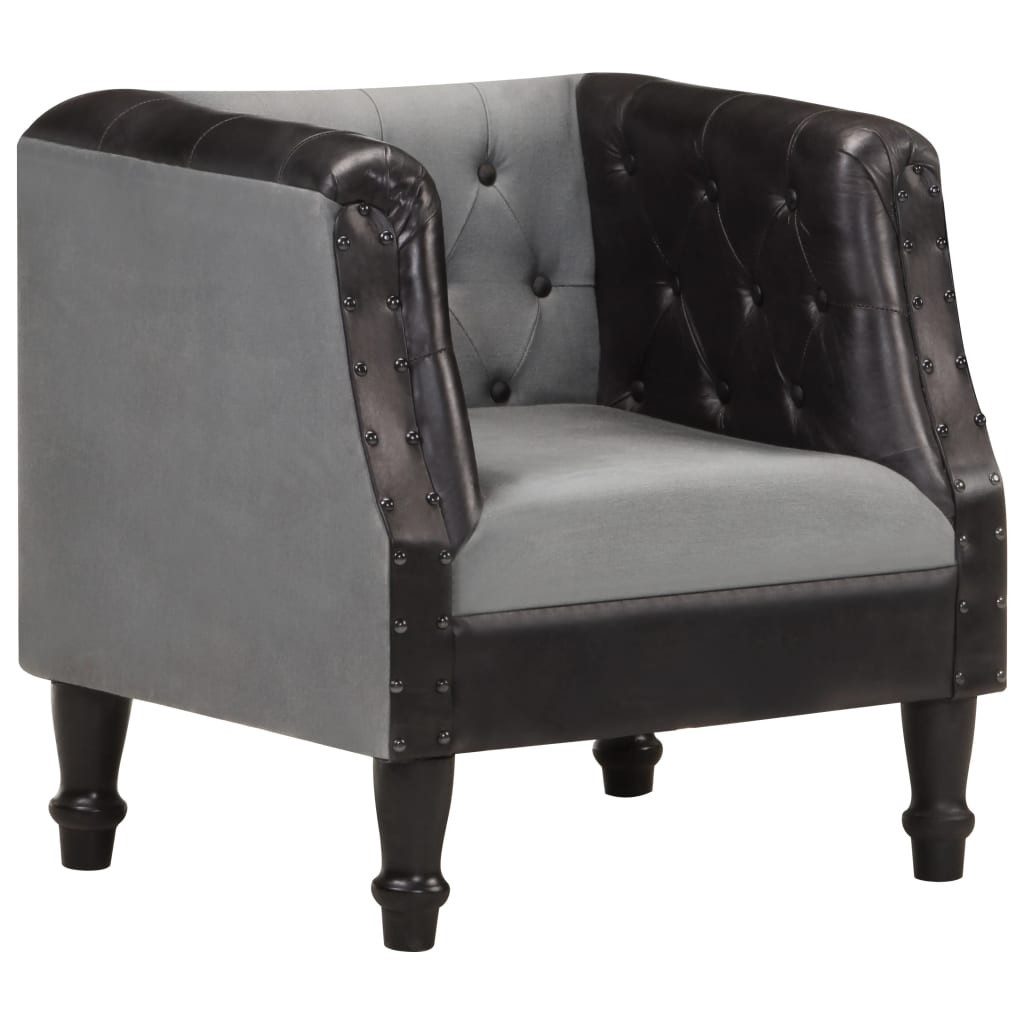 vidaXL Sessel Sessel Schwarz Echtleder und Massivholz (1-St)