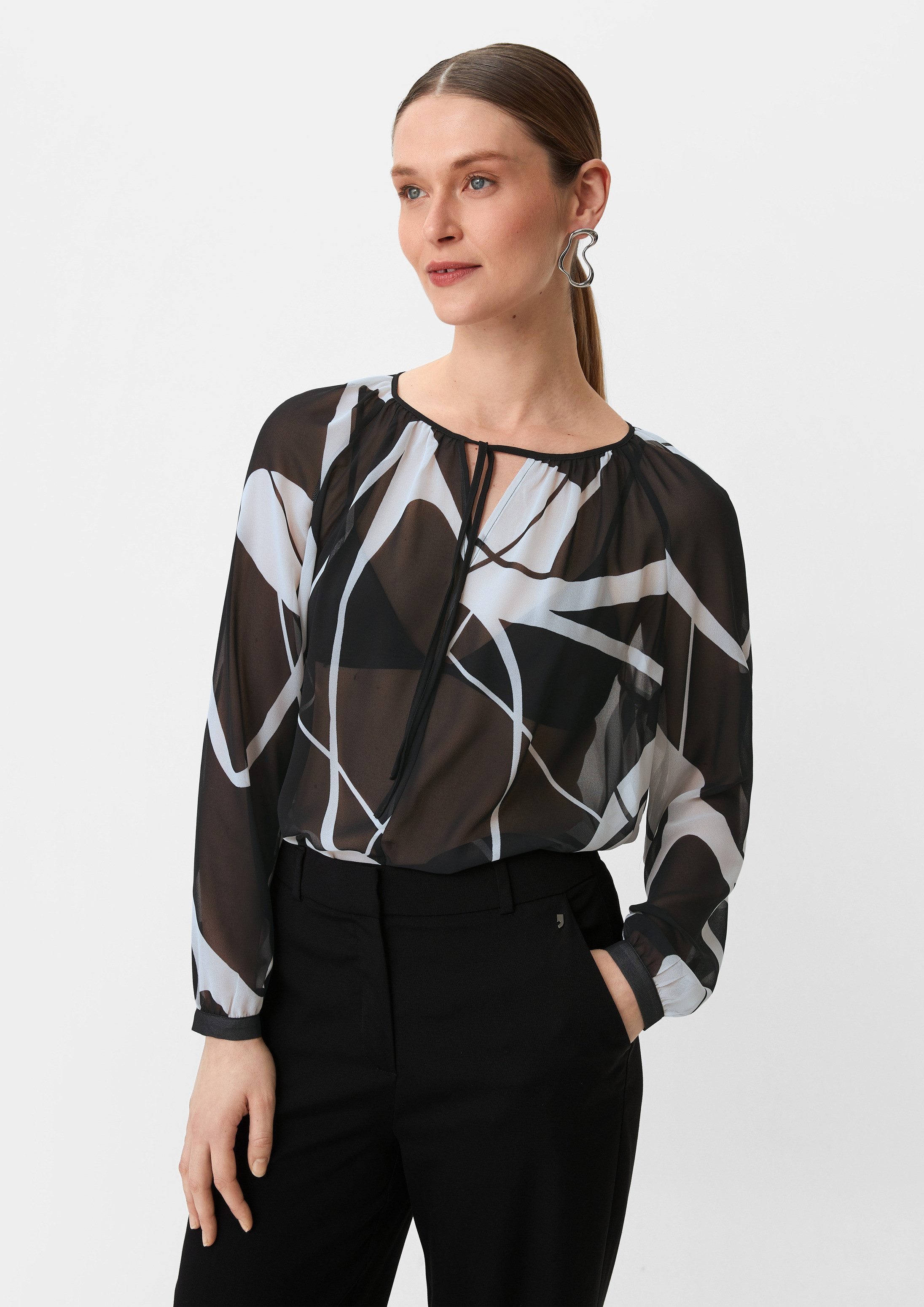 comma Langarmbluse Bluse Chiffonbluse mit Allovermuster