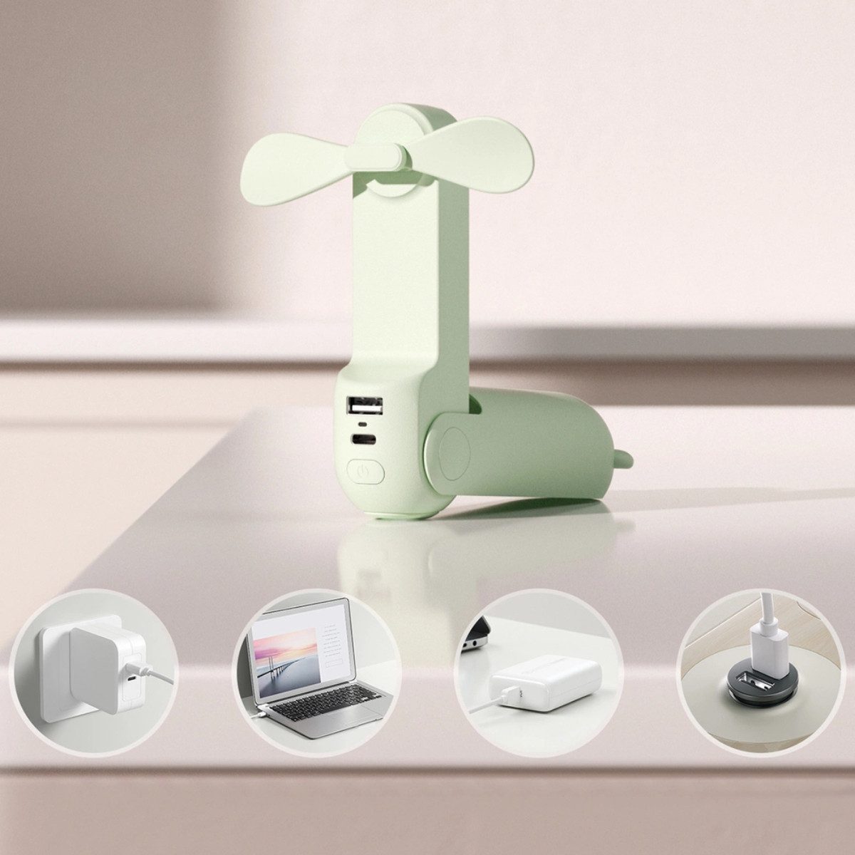 Jisulife Handventilator Life8 Plus, 3in1 Funktion mit Ventilator Powerbank und LED Licht