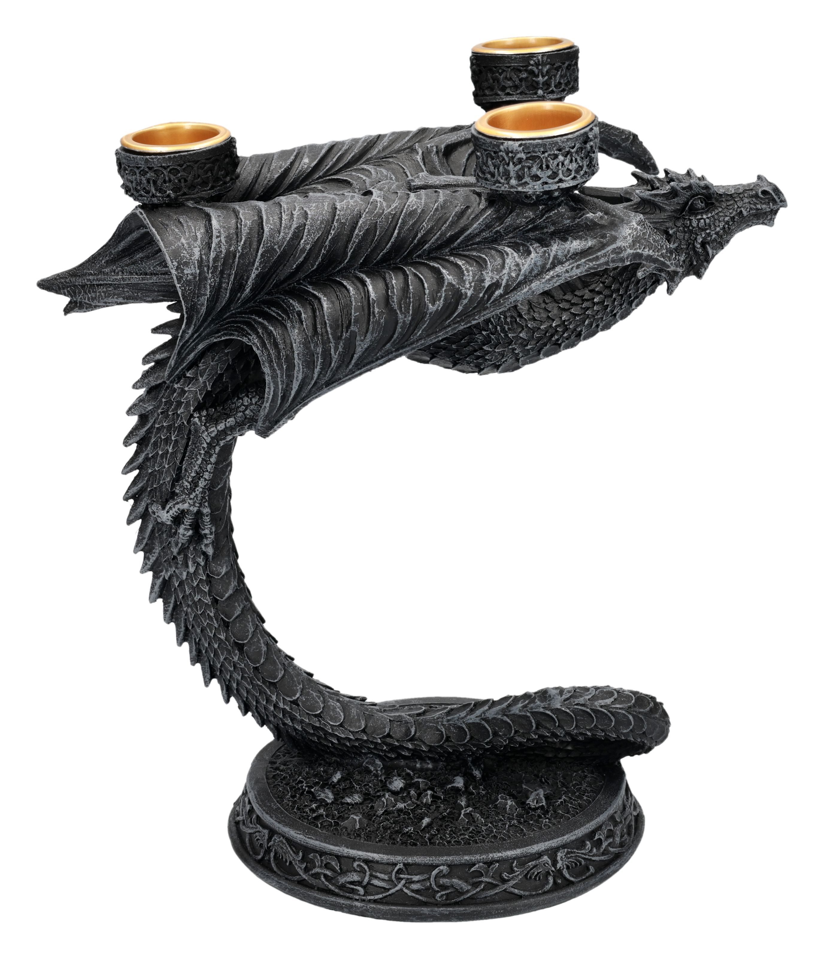 Figuren Shop GmbH Kerzenhalter Drachen Kerzenhalter – Flame Keeper Figur Gothic Deko Statue 18,5 cm