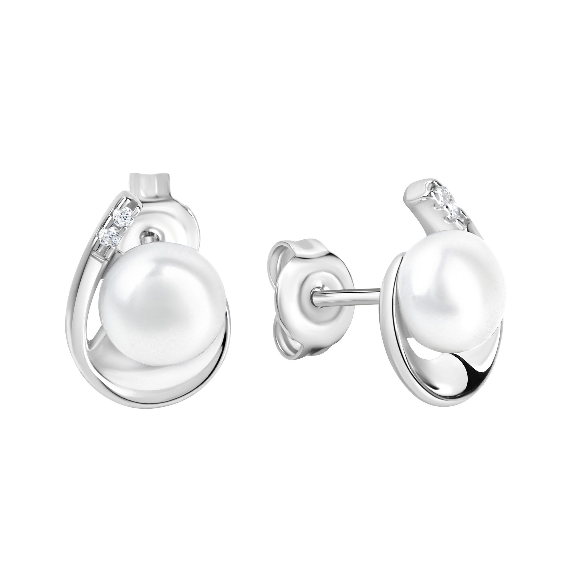 Zeeme Paar Ohrstecker Silber 925 rhodiniert Perle weiß 6,5-7mm Zirkonia günstig online kaufen