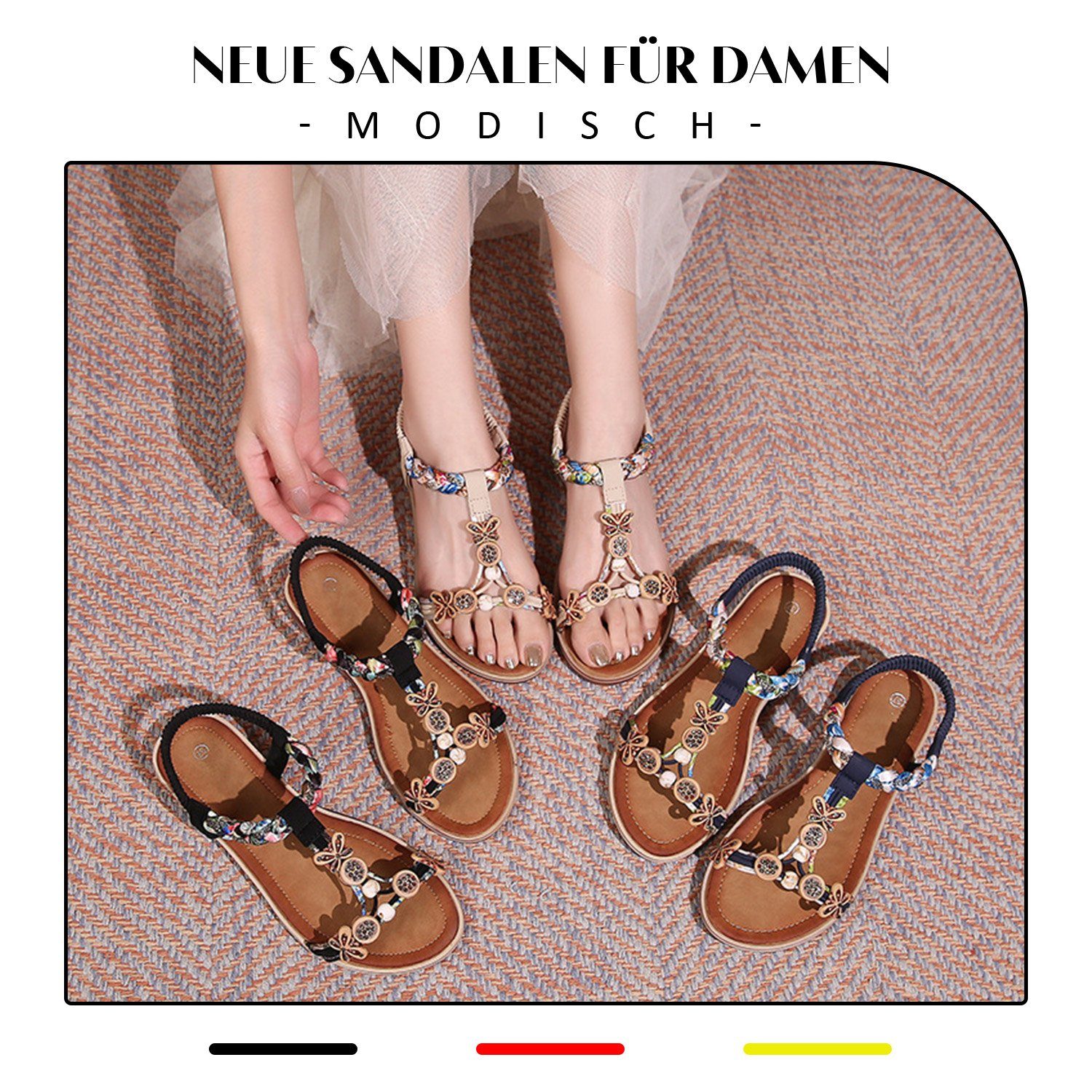 Aprikose Elegant Sandalen, MAGICSHE Blumen-Perlen böhmischen Damen Sandale Sommer