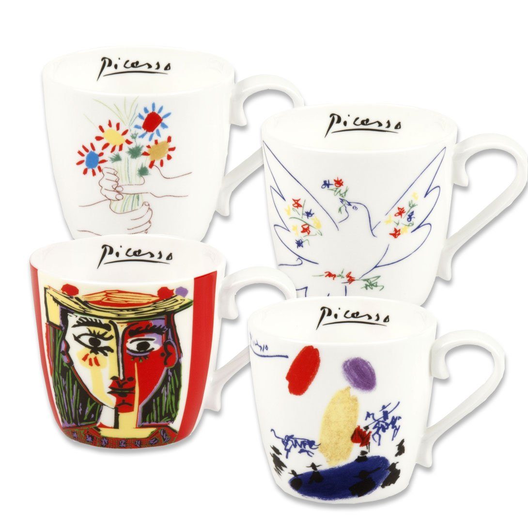 Könitz Becher Picasso bunt - 4er Becher, Bone China, spülmaschinen- und mikrowellengeeignet | Teebecher